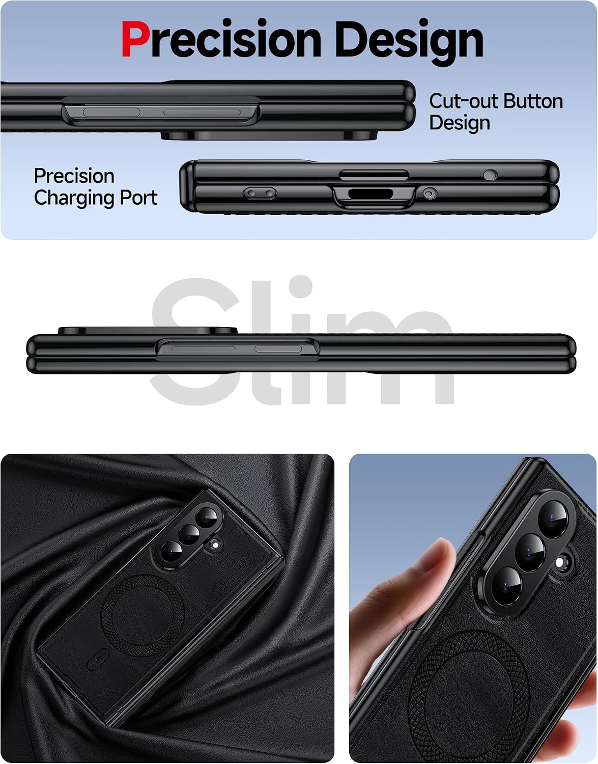 LeYi for Z-Fold-7 Case: Samsung Galaxy Z Fold 7 Case [Fit for Magsafe] with Built-in Screen Protector [Hinge Protection], Samsung Fold 7 Case Dual Layer Protection Leather for Z Fold7 Case, Black