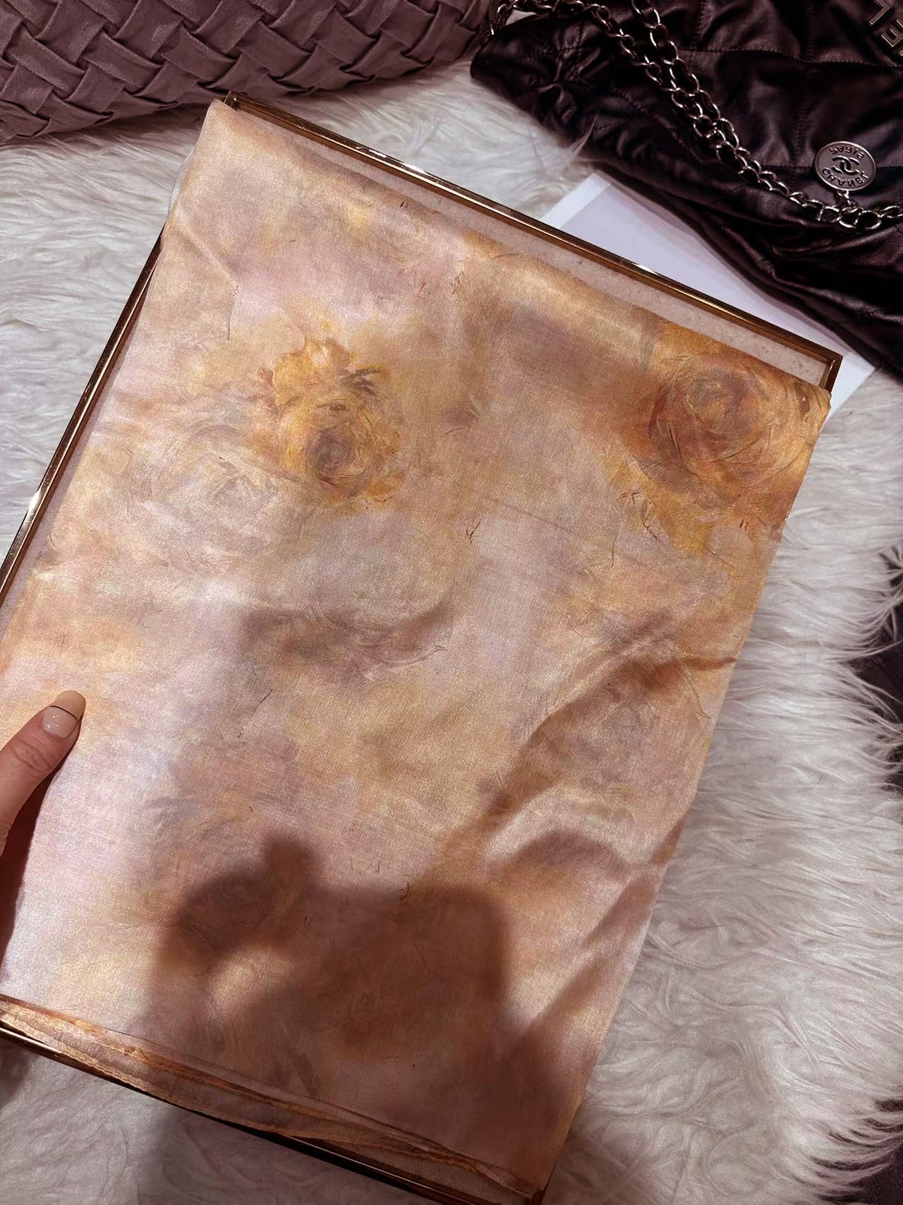 SeaBright Damen Schal Tuch 100% Seide Seidenschal Chiffon Paj dünn leicht transparent 4 Momme SC-S-BH-2405-1 Rose Bernstein Gold Gelb