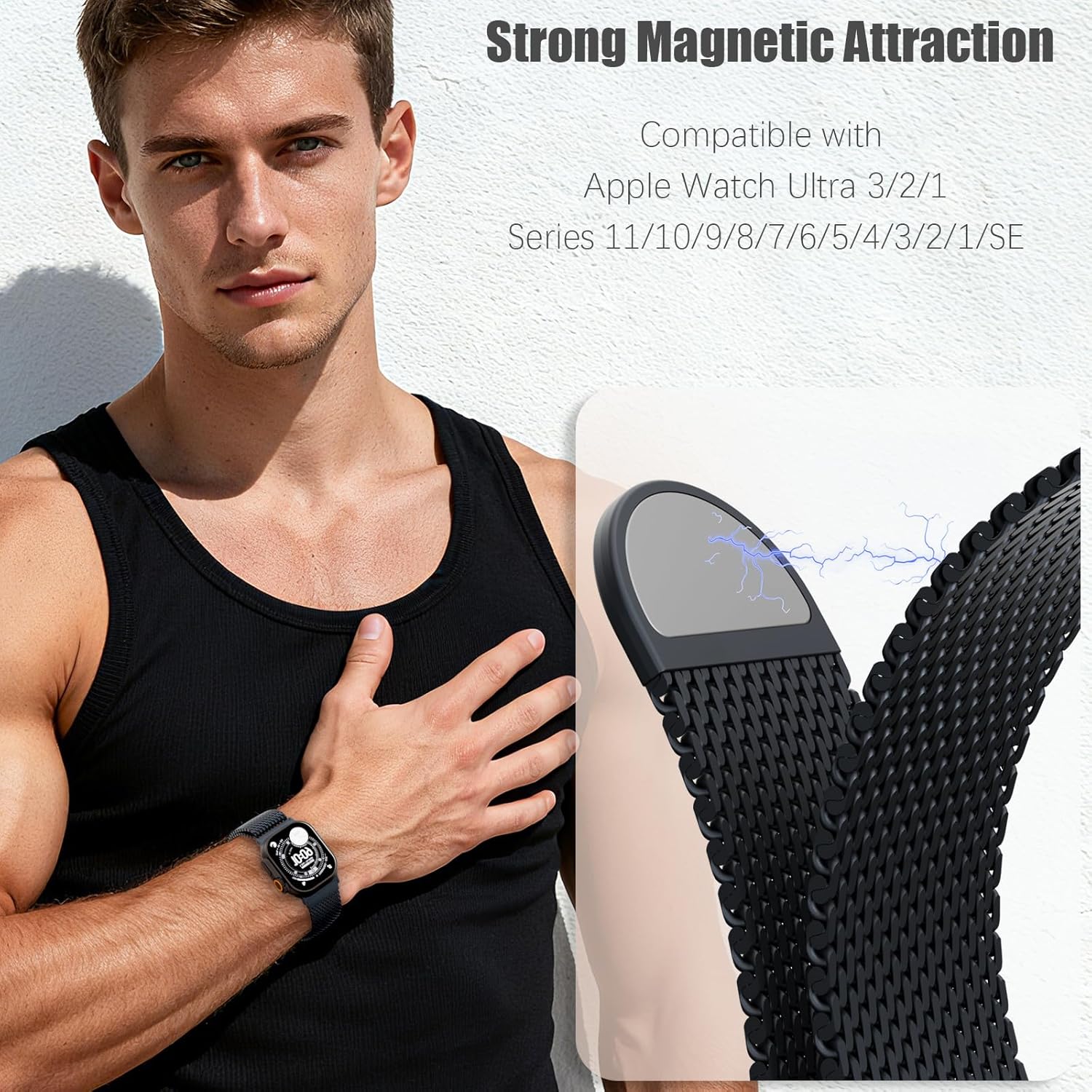 Magnetic Mesh Milanese Loop Compatible with Apple Watch Band 49mm 46mm 45mm 44mm 42mm 41mm 40mm 38mm Men Women, Stainless Steel Metal Strap for iWatch Ultra 3/2/1 Series 11 10 9 8 7 6 5 4 SE - Image 4
