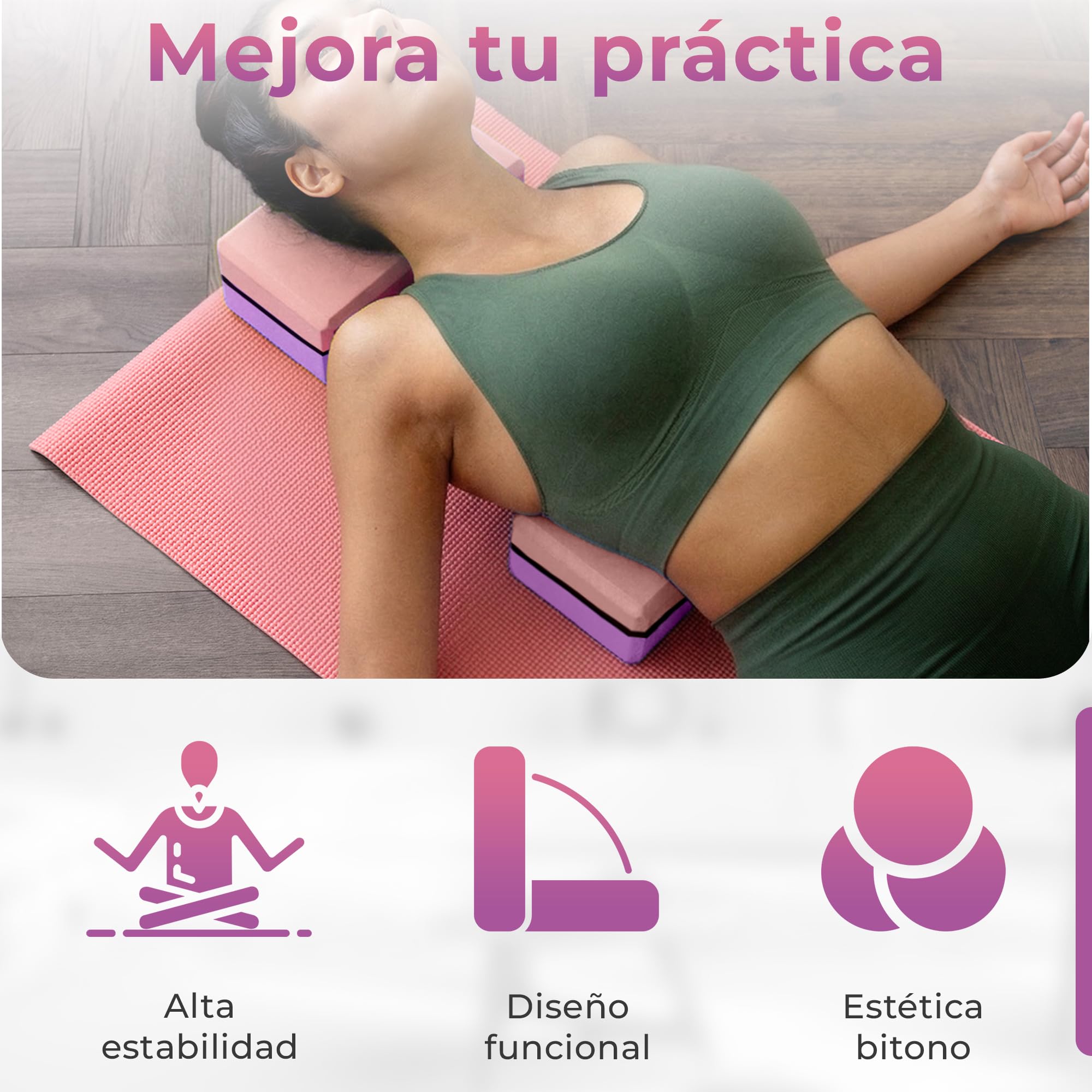 MOLIMILL Bloque Yoga 2 Unidades Espuma EVA + Ebook Ejercicios Yoga con Ladrillo | Ladrillo Yoga Ideal Para Pilates, Yoga, Fitness y Gimnasio - 3
