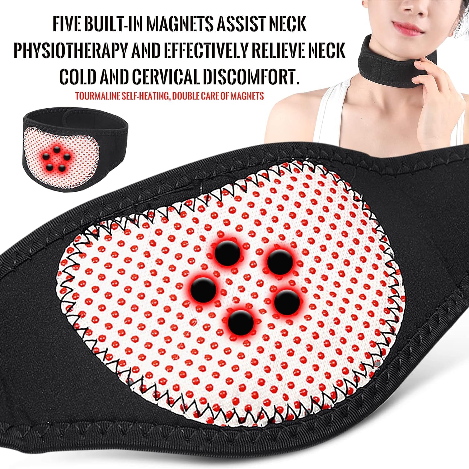 Lot de 2 supports de cou magnétiques souples avec 5 aimants réglables et auto-chauffants pour soulager les douleurs cervicales