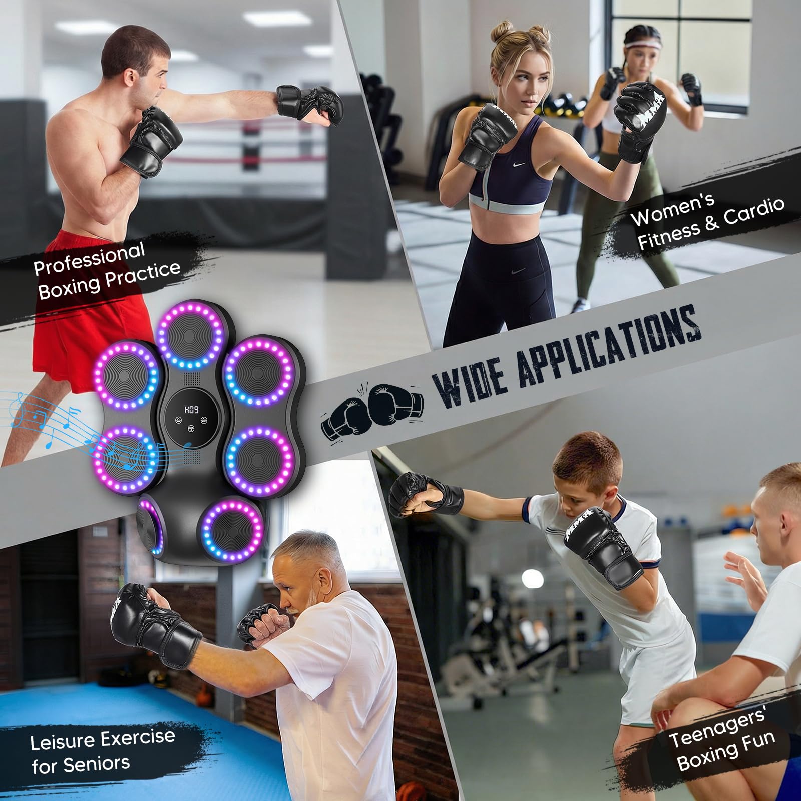 Macchina da Boxe Musicale Da Parete Attrezzature di Allenamento Intelligente con Bluetooth, 9 Velocità & Mode, Tappetino di Reazione con Guanti per Ragazzi & Bambini, Regalo Sportivo Palestra