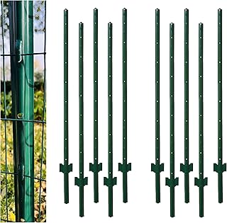 5 Feet Green, Pack of 10 Metal Fence Post, for 48 Inch High Garden Welded Wire Fence U-Channel Steel Garden Post