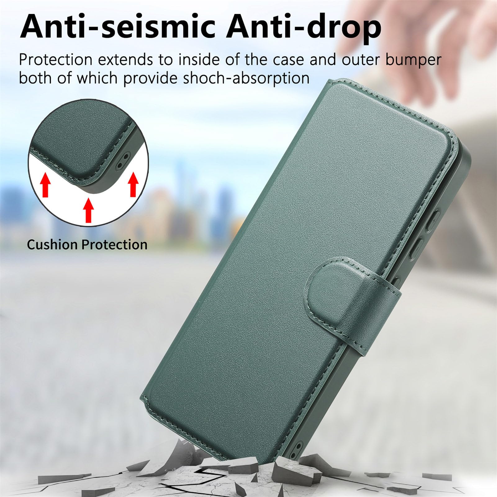 COQUE Samsung Galaxy S26 Plus Magnetic Wallet Case With Elastic Wrist Strap, Zintegrowany uchwyt na karty i regulowany uchwyt, Odporna na wstrząsy osłona ochronna - Zielony