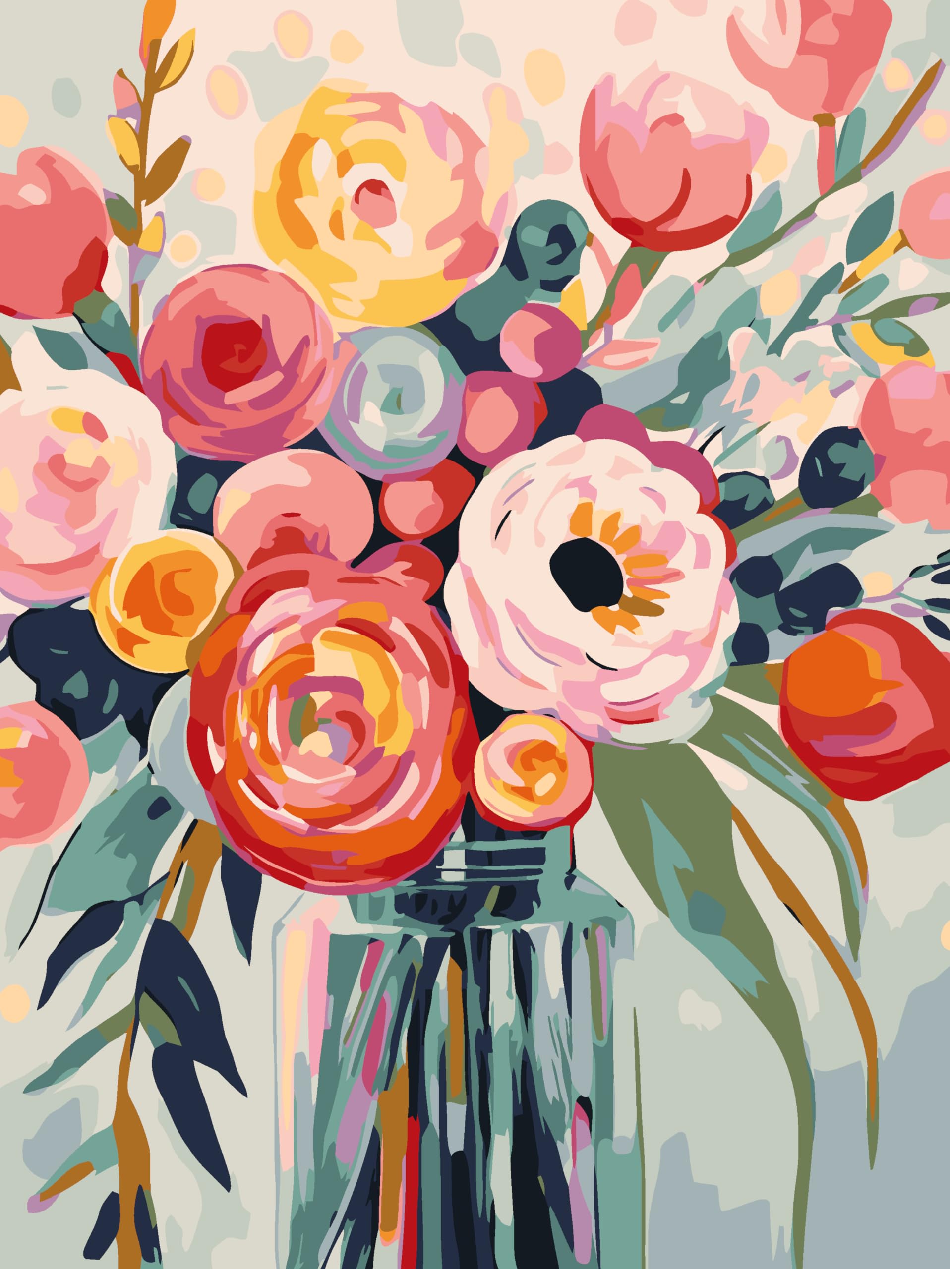 Gemartmall Malen Nach Zahlen Blumen-Malen Nach Zahlen Erwachsene Blumen Mit Pinseln und Acrylfarbe, DIY Set Basteln Erwachsene mit Pinseln und Acrylfarben für Home Decor(Rahmenlos,30x40cm)