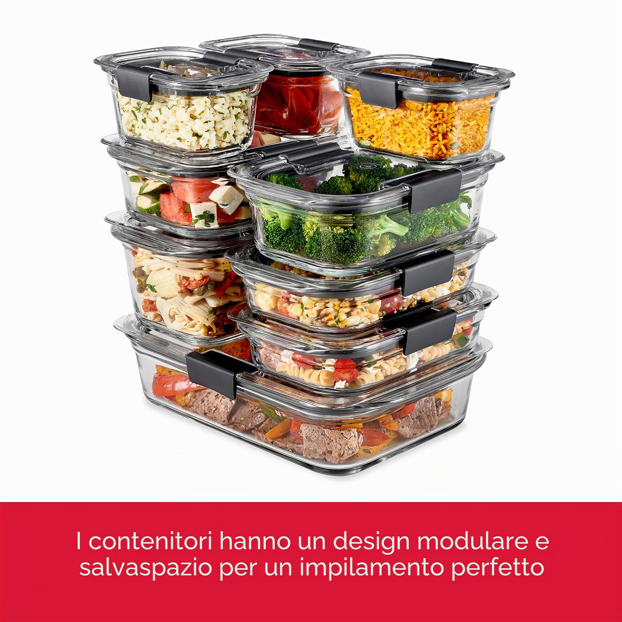 Rubbermaid 2118313 Brilliance - Set di 4 contenitori per alimenti con coperchio, 8 pezzi, colore: Trasparente