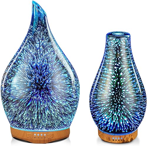Porseme Jarrón Aladdin de 9.5 fl oz + 3.4 fl oz de aceite esencial de volcán difusor de vidrio 3D aromaterapia humidificador ultrasónico,