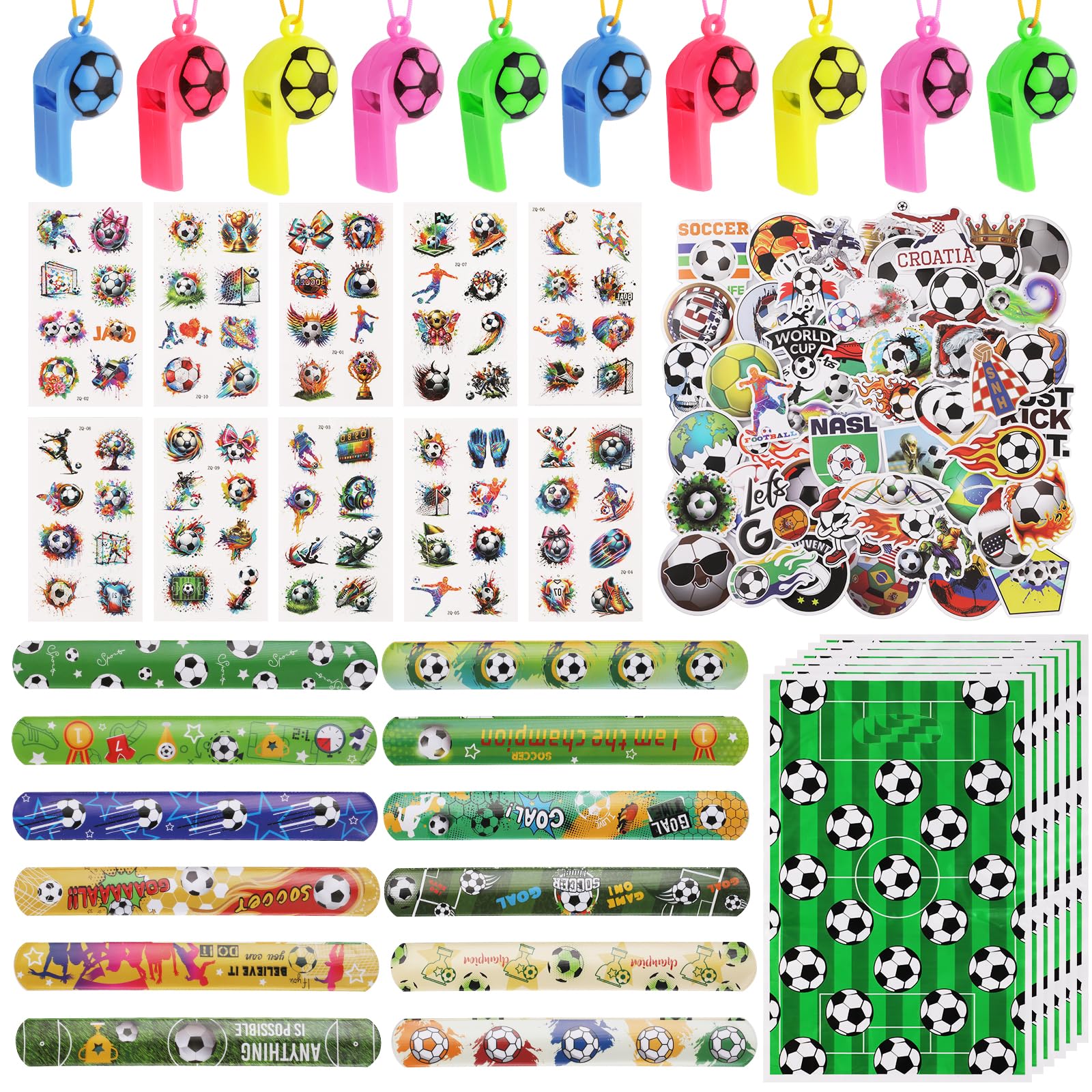 Bighan Football Party Bags Fillers, Football Party Bags, Football Party Favors Set with Keychains, Bracelets, Whistles, Tattoos Stickers, Soccer Party Supplies