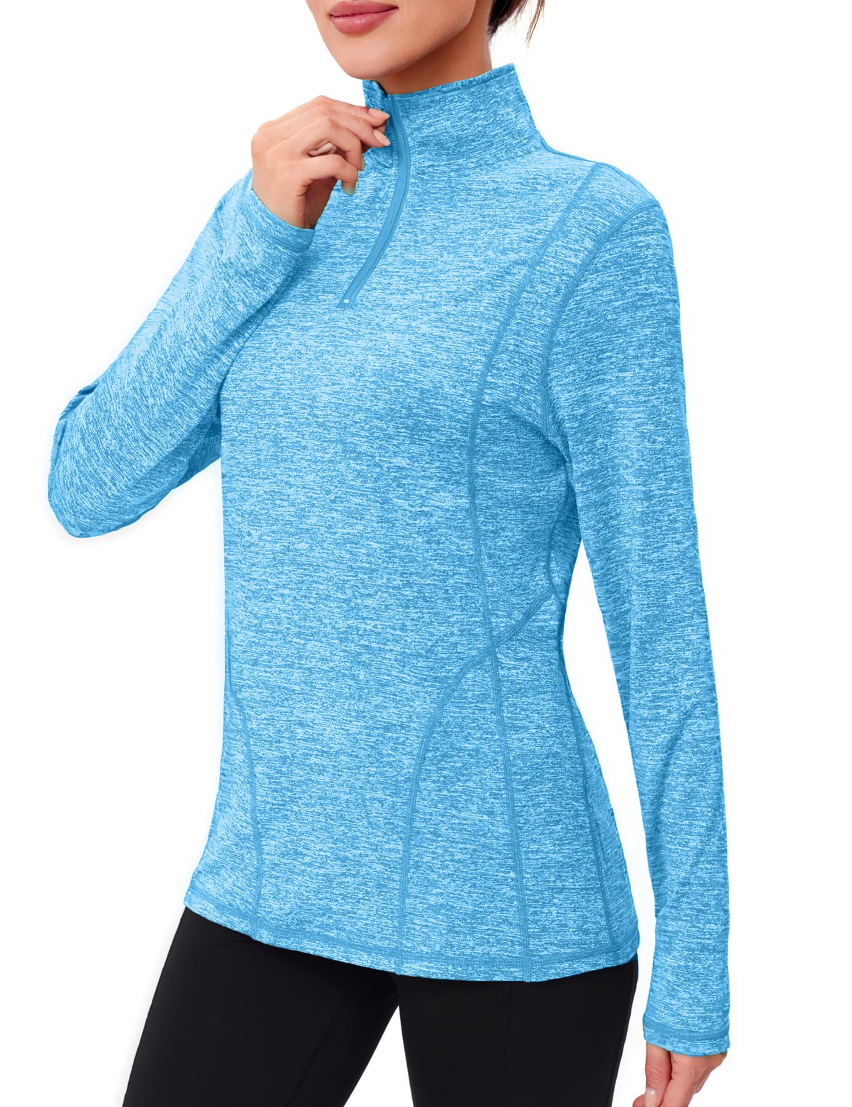 Terecey Sportshirt Langarm Damen Funktionsshirt UPF 50+ Langarmshirt Fitness Schnelltrocknend Laufshirt Wandershirt Atmungsaktiv 1/4 Reißverschluss UV Shirt fur Tennis Golf Yoga Wandern S-2XL