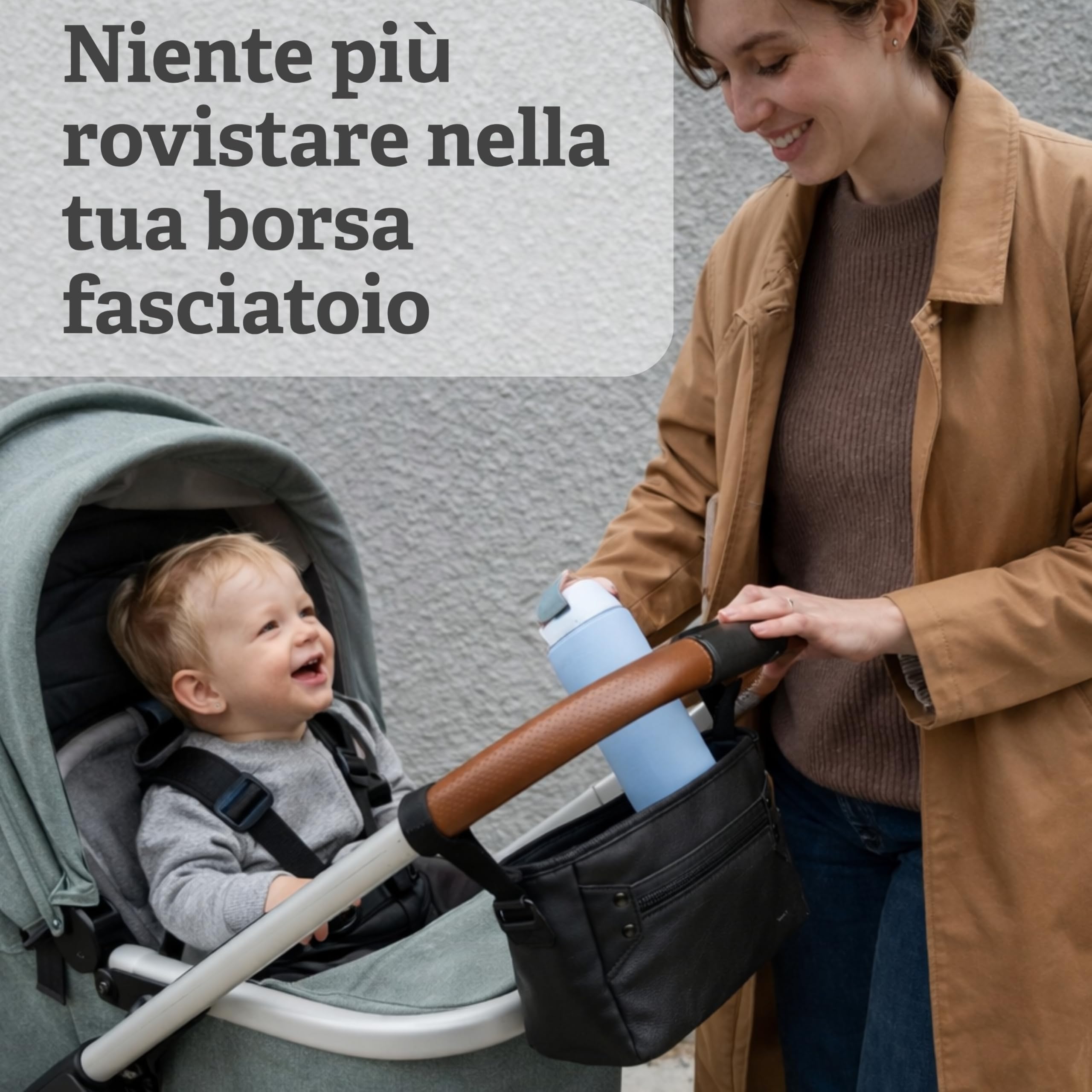 Itzy Ritzy Organizer regolabile per passeggino, dotato di due tasche frontali integrate con cerniera e cinghie regolabili per adattarsi a quasi qualsiasi passeggino, caffè e crema