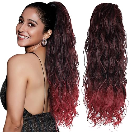 Extensiones de cabello ombré 1B27, cola de caballo para mujeres negras, extensiones de cola de caballo largas onduladas con cordón, extensiones de