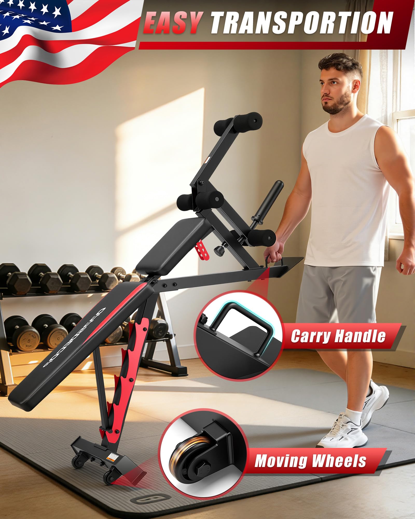 1200LBS Workout Bench with Leg Extension/Leg Curl, Adjustable Weight Bench for Home Gym, Heavy Duty Workout Bench for Full Body Workouts, Incline/Flat Bench Press Set for Strength Training