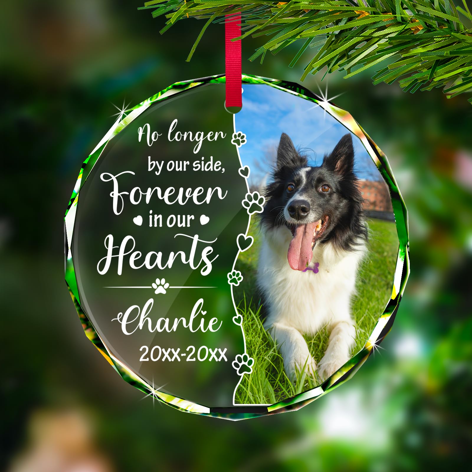 Personalised Pet Memorial Glass Baubles - Custom Picture Text Christmas Baubles, Xmas Tree Photo Decor, Dog Memorial Gifts for Loss of Dog Cat Pet