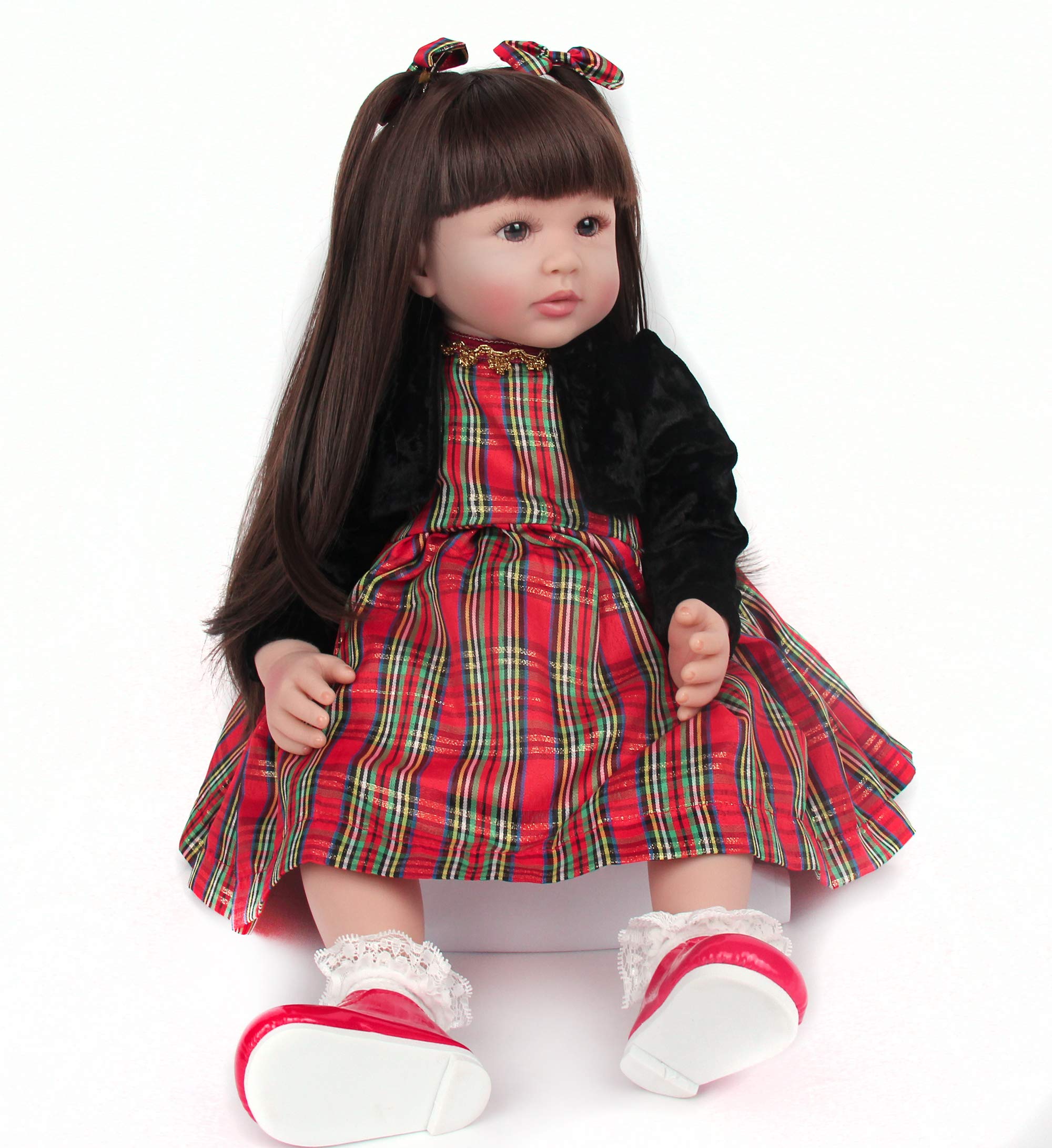 ZIYIUI Reborn Kleinkind-Puppen 60 cm weiches Silikon-Vinyl realistische Reborn Puppen Mädchen mit langem Haar echte Babypuppen, die echt aussehen Neugeborene