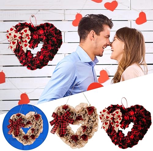 Miniatura 5 de Puerta de corona de San Valentín, pared rústica de arpillera exterior para el día de San Valentín, festón para dormitorio, arrecife morado, escuela,