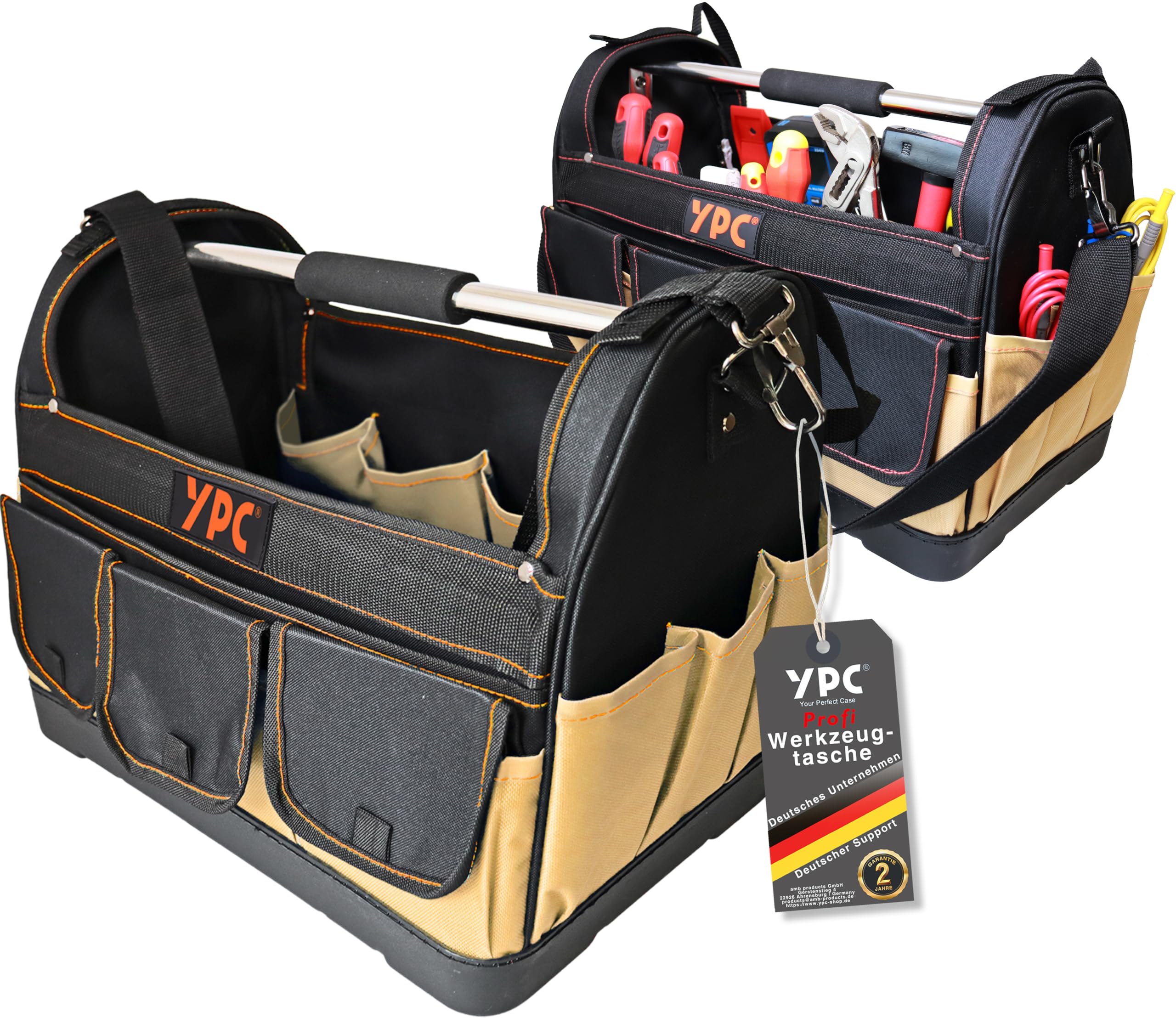 YPC Pioneer – Panier à outils XXL, sable-noir, 45x35x23cm, capacité de charge 20 kg