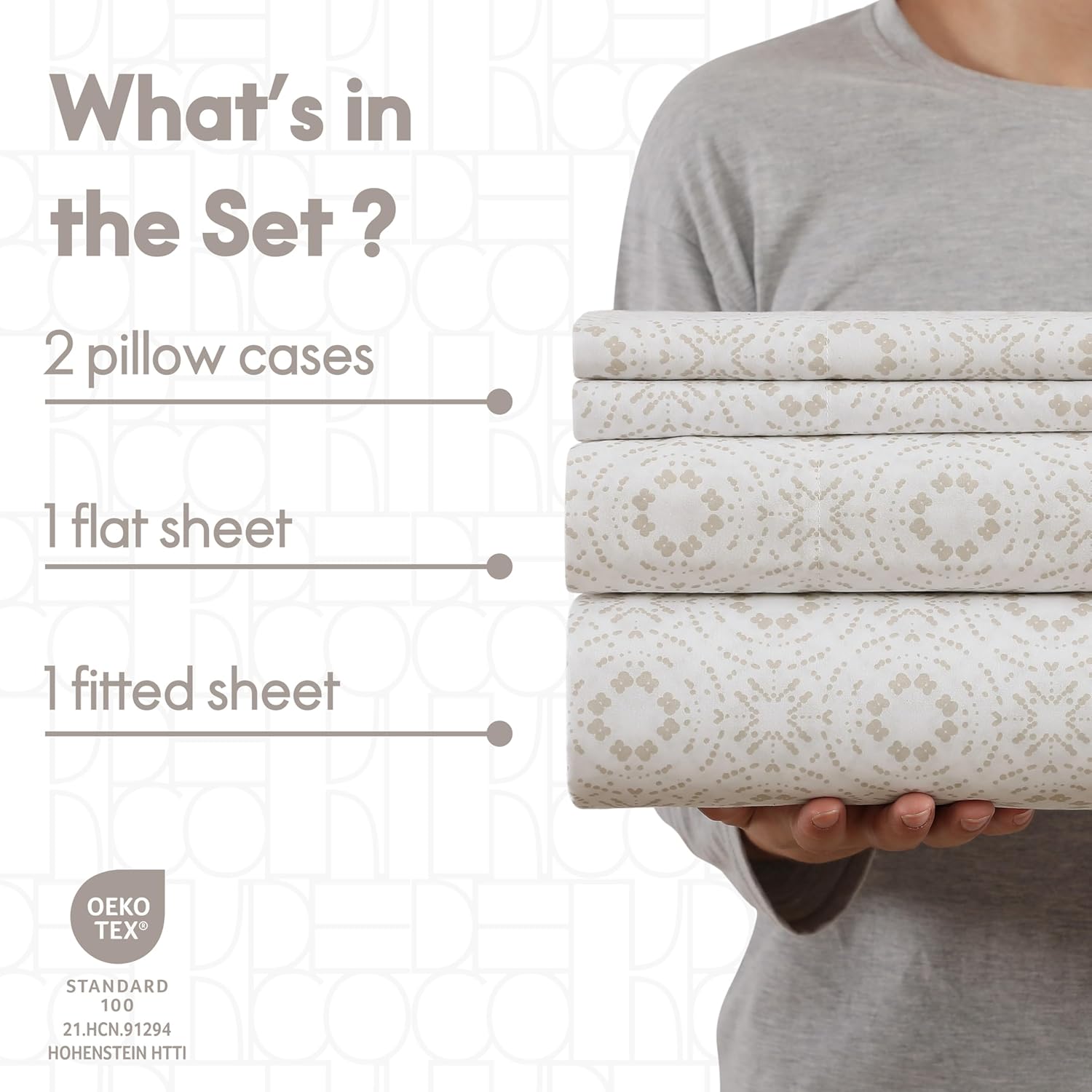 ELLE Decor Printed 4-Piece Microfiber Bed Sheet Set, 12-inch Deep Pocket, Full, High Tide