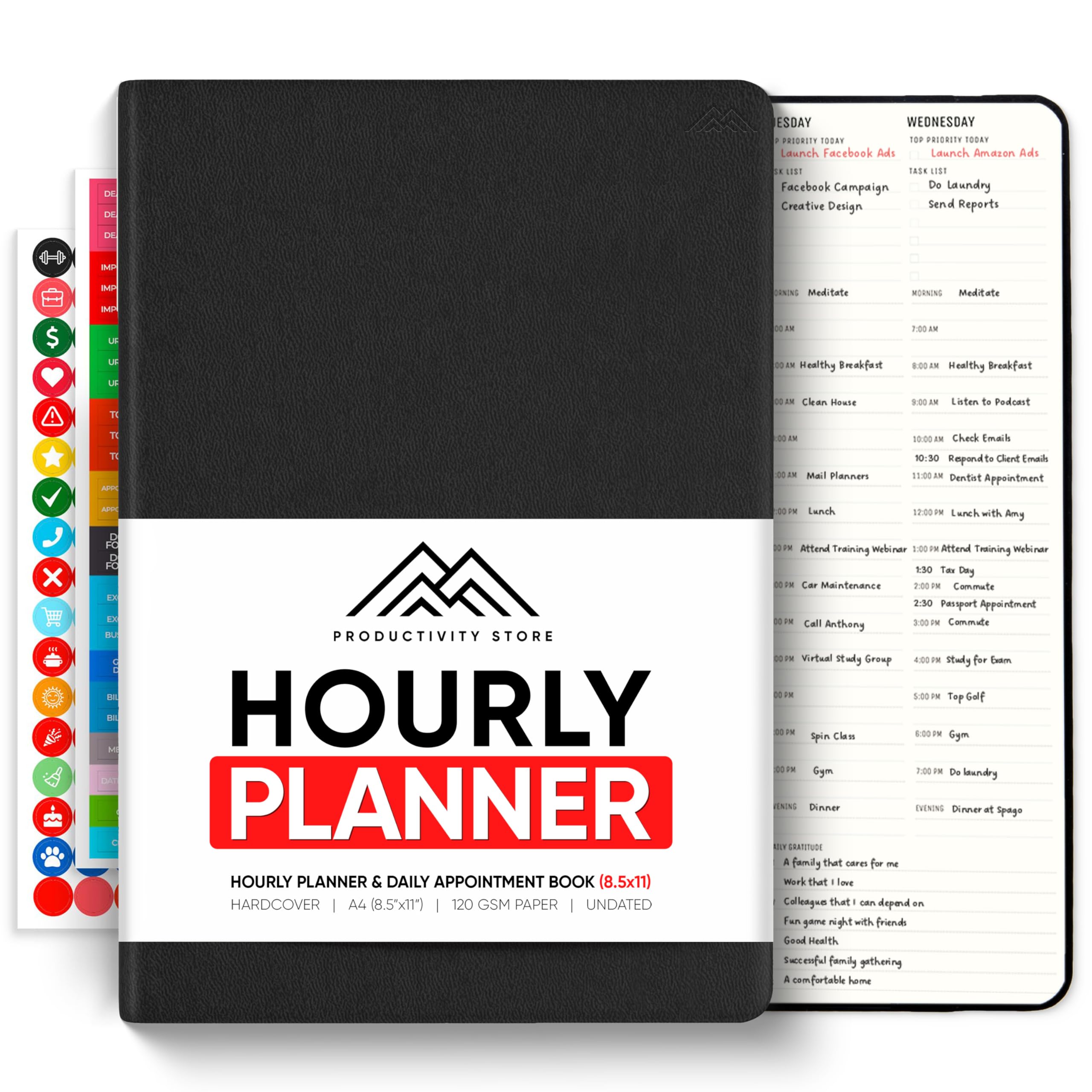 - Hourly Planner & Appointment Book (8.5” x 11”) - Premium Hourly Planner with Daily Schedule & 30-Minute Time Slots for Better Time Management by PRODUCTIVITY STORE (A4, Black)