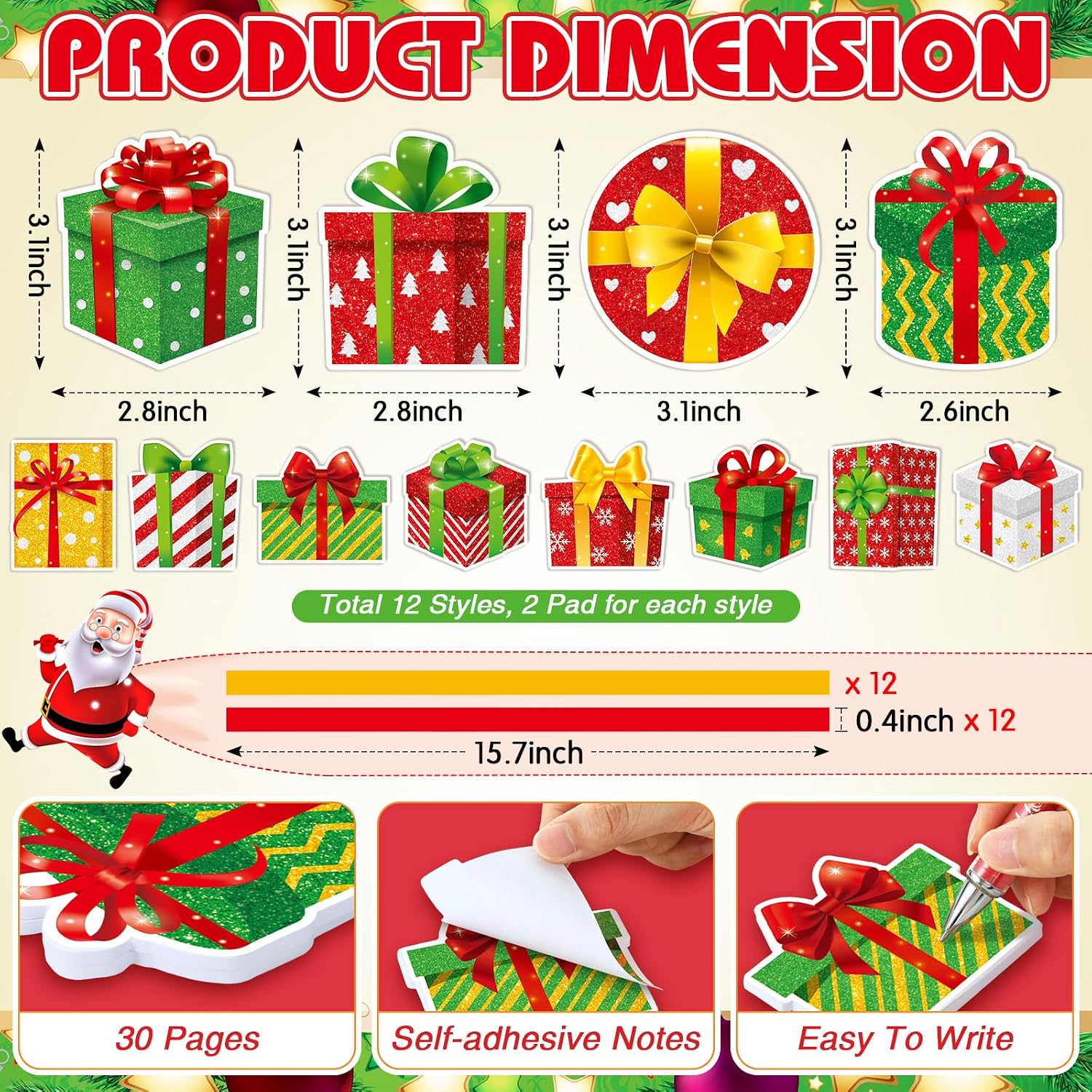 Engrowtic 24 Christmas Party Favors Set, Christmas Gift Sticky Notes with Ballpoint Ribbons Gifts Shaped Notes Inspirational Ballpoint Pens Xmas Gifts for Rewards Supplies(Xmas Gift) image 3