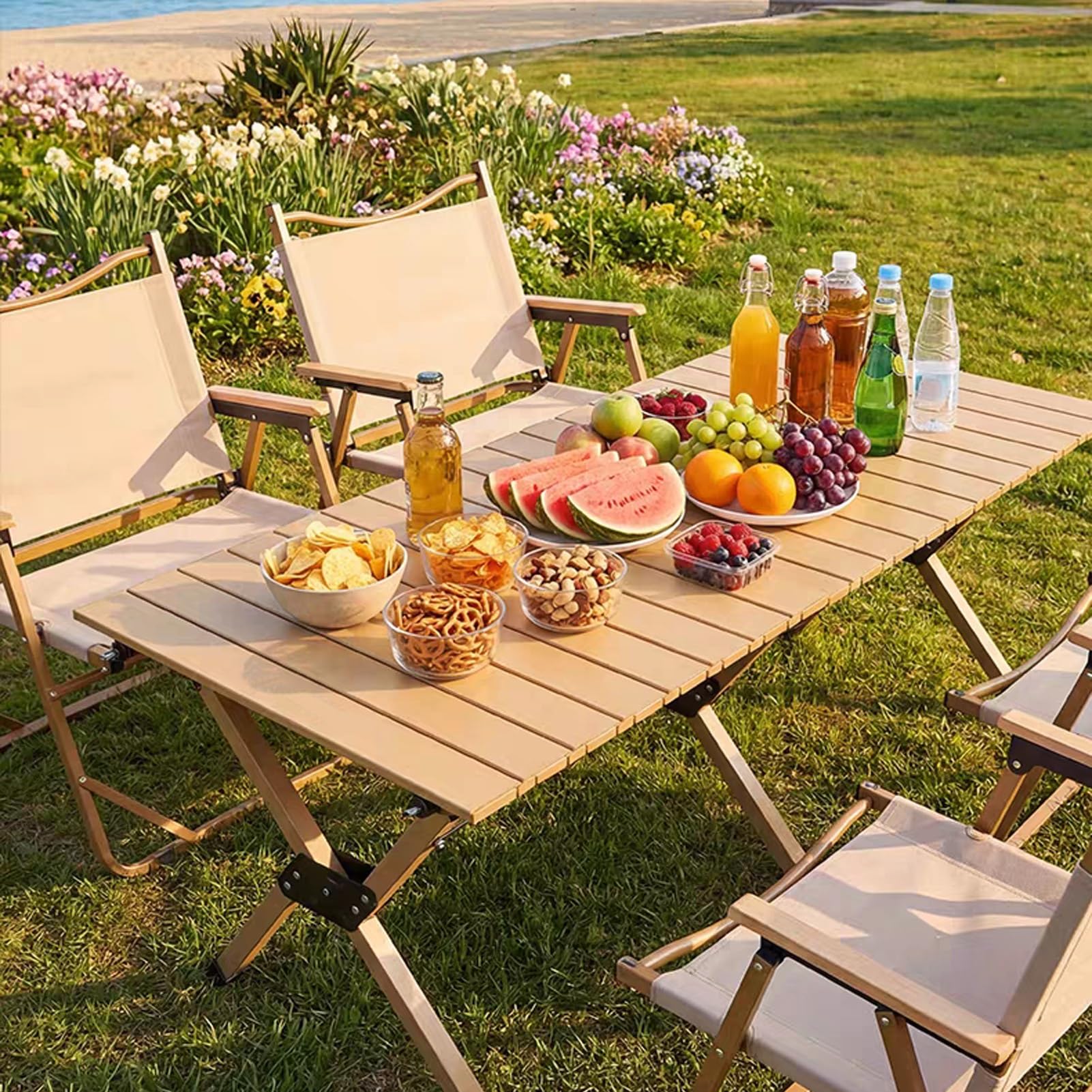 Mesa Enrollable de Acero al Carbono | Mesas de Trabajo Plegables para Exteriores | Compacto Estable Plegable | Mesa de Camping portátil y Ligera con Bolsa(120cm/3.9ft)