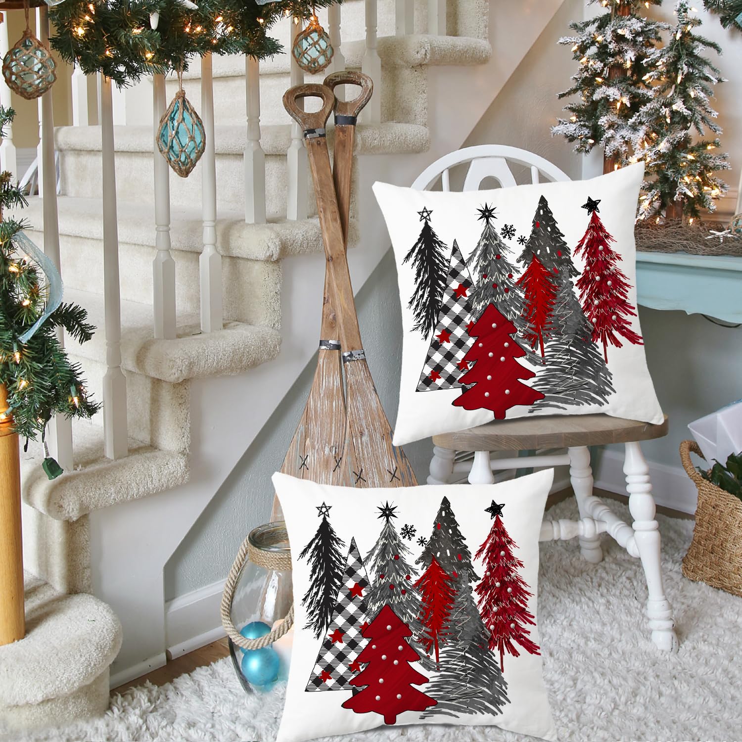 Miaikoe Christmas Cushion Covers 55x55 cm Set of 2 Christmas Tree Decorative Throw Pillow Covers Winter Christmas Cushion Cases Decor for Home Couch Sofa - Image 3