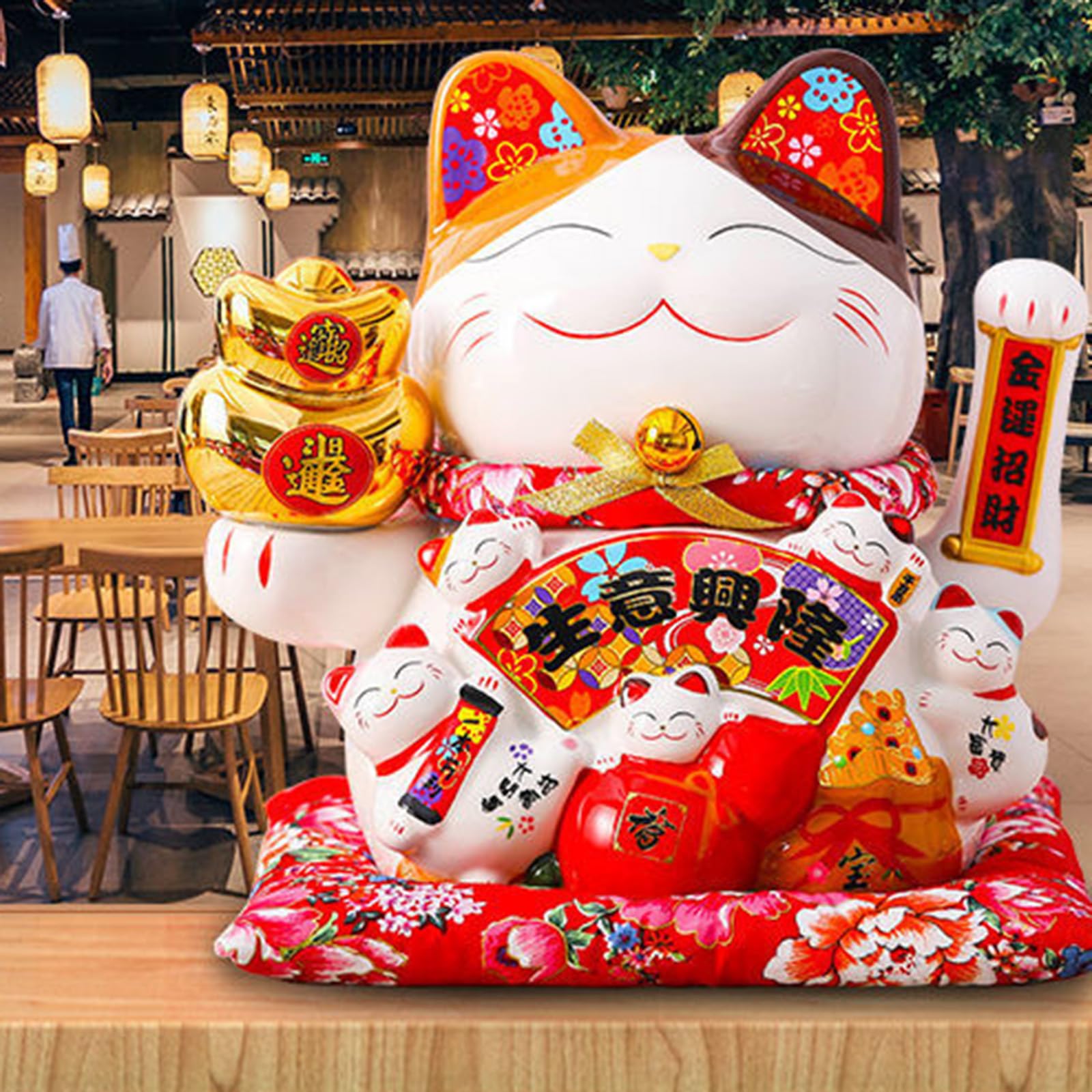 Statuetki do wystroju domu Ceramiczny falujący kot Maneki Ornament Feng Shui Dekoracja Huśtawka Kot, Czerwony