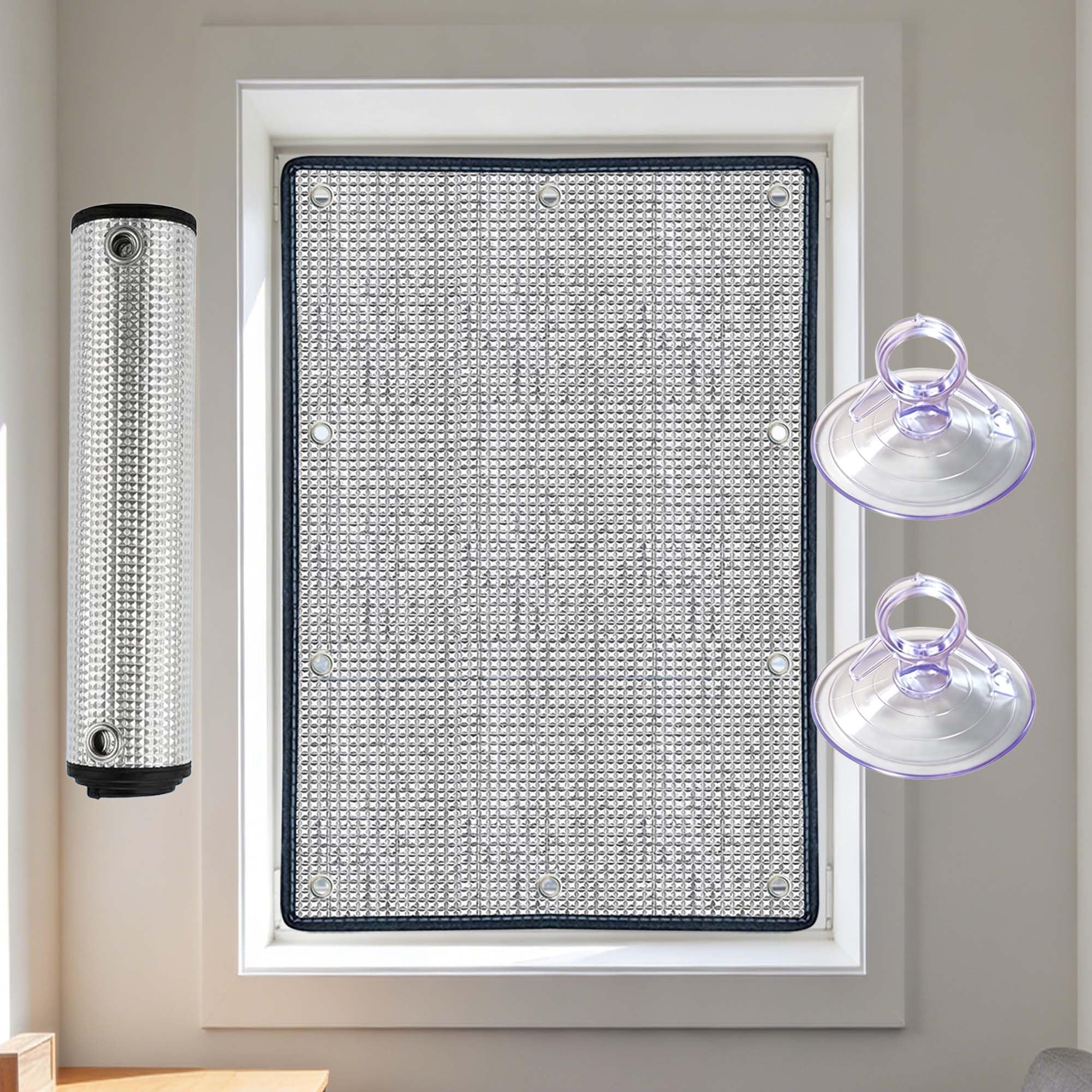 Folia Izolacyjna Z Przyssawką 50 x 76 cm Antyodblaskowa Folia Okienna Blokująca Słońce Łatwy W Montażu Do Domowego Biura, Garażu, Werandy, Można Dostosować, Srebro