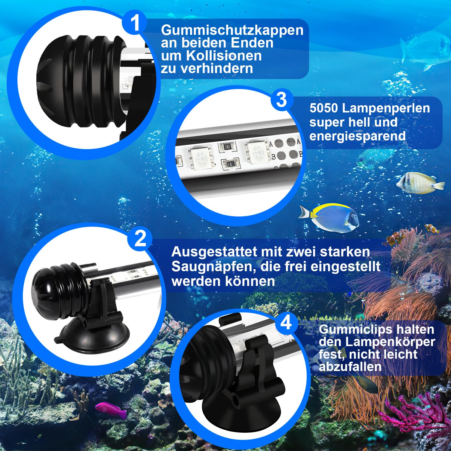 Iluminación LED para acuarios, luz de acuario RGB, IP67 impermeable, tira de luz de acuario con interruptor temporizador automático, adecuada para acuarios de agua dulce de diferentes tamaños