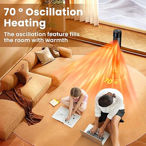 Miniatura 3 de Calentador de espacio portátil de 1500 W con chimenea, cerámica PTC oscilante de 70, termostato ajustable de 33.5 pulgadas, protección contra