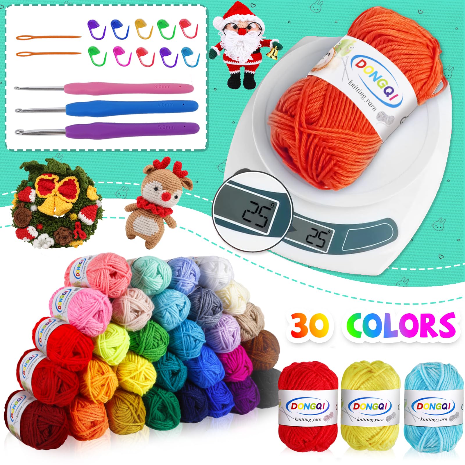 Accessoires Tricot Cadeau 24 Pelotes Laine Acrylique Douce + Crochets Et Sac Rangement - Pour Tricot écharpes, Bonnets, DIY