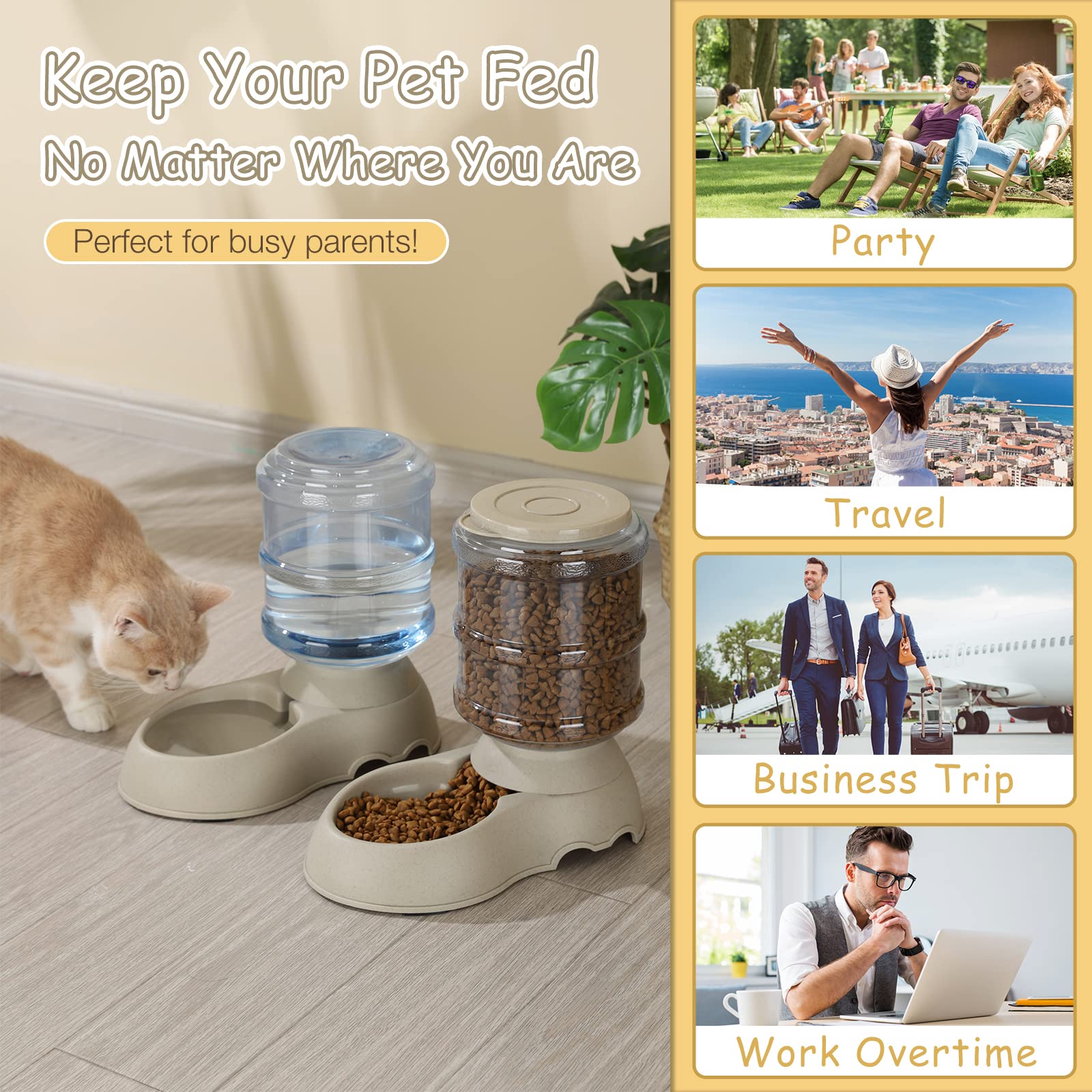 Automatic Dog Cat Feeder and Water Dispenser, Gravity Pet Feeding Station and Water Bowl Dispenser Set for Small Medium Big Cat Dog Pets Puppy Kitten Rabbit Bunny, 3.8L (Marble)