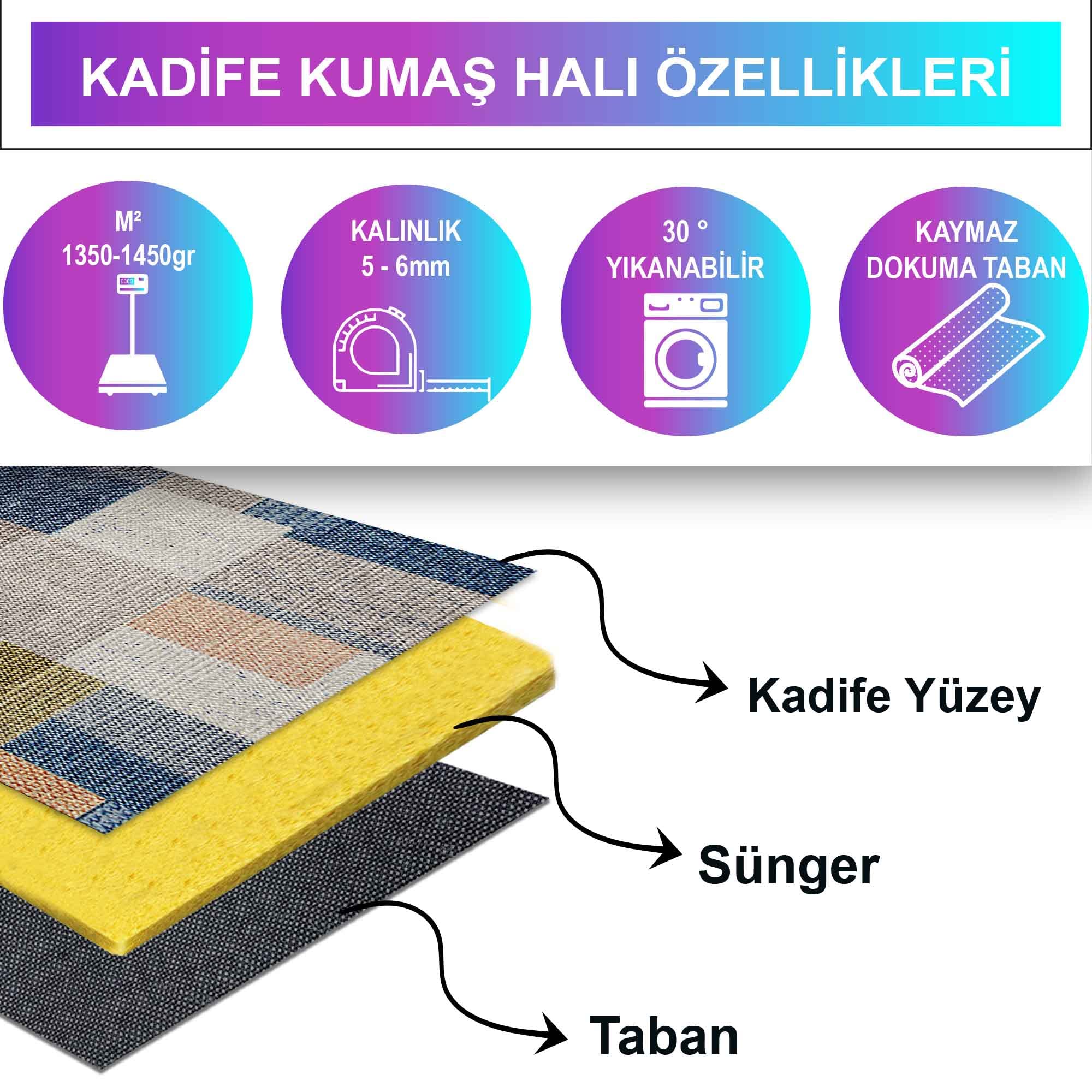Latte Dizayn Anelia Desenli Kadife Pamuk Tabanlı Yıkanabilen Kaydırmaz Antibakteriyel Salon Halısı 100x150