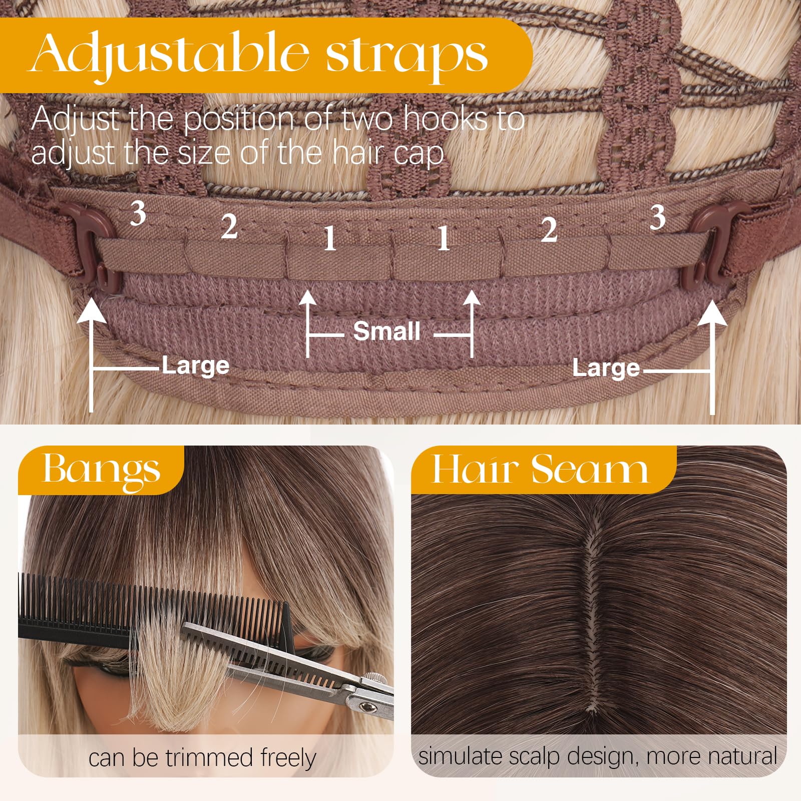 Sofeiyan Parrucca Lunga Dritto con Frangia, 40 cm Bionda Parrucca Donna Naturale Stratificato, Parrucche Sintetica Resistente per Use Quotidiano le Feste e il Cosplay