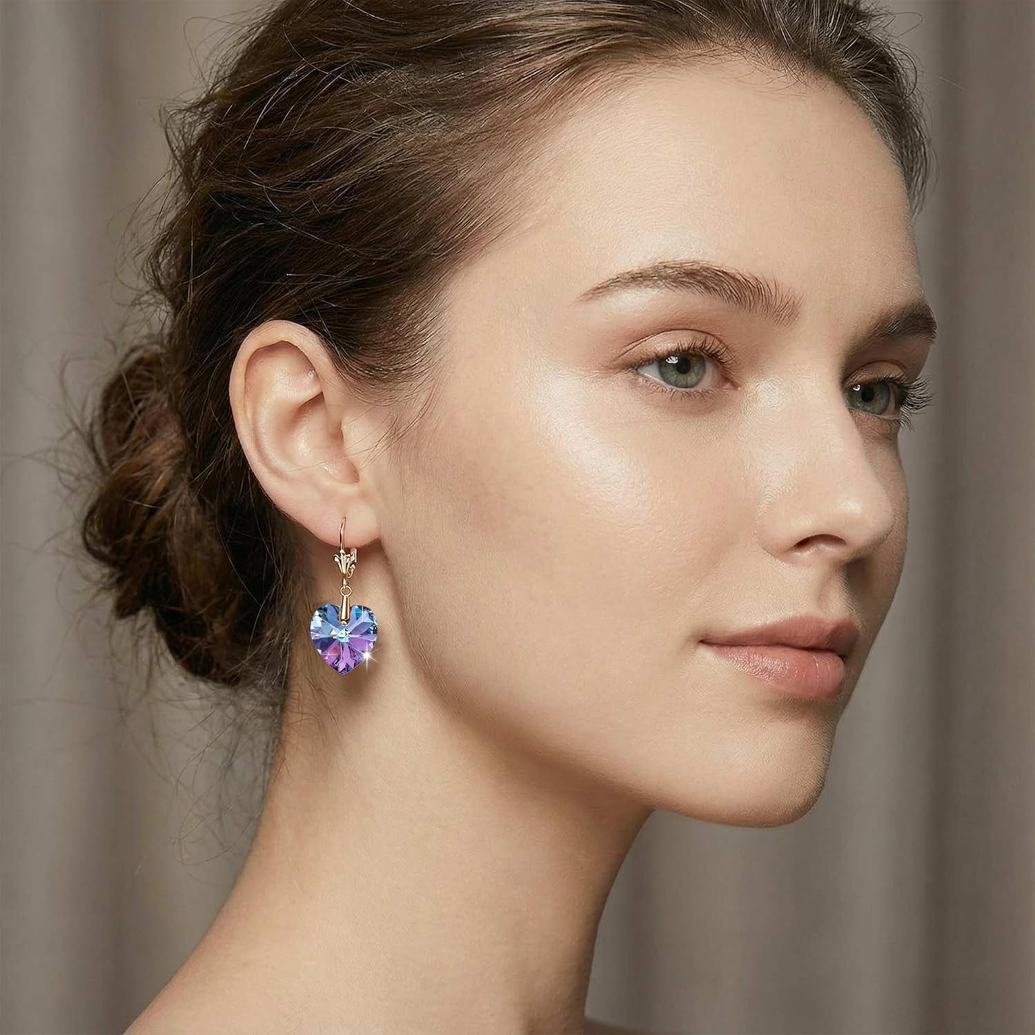 Austrian Crystal Heart Drop Leverback Earrings for Women Fashion Dangle Earring 14K Rose Gold Plated Hypoallergenic Jewelry - Image 2