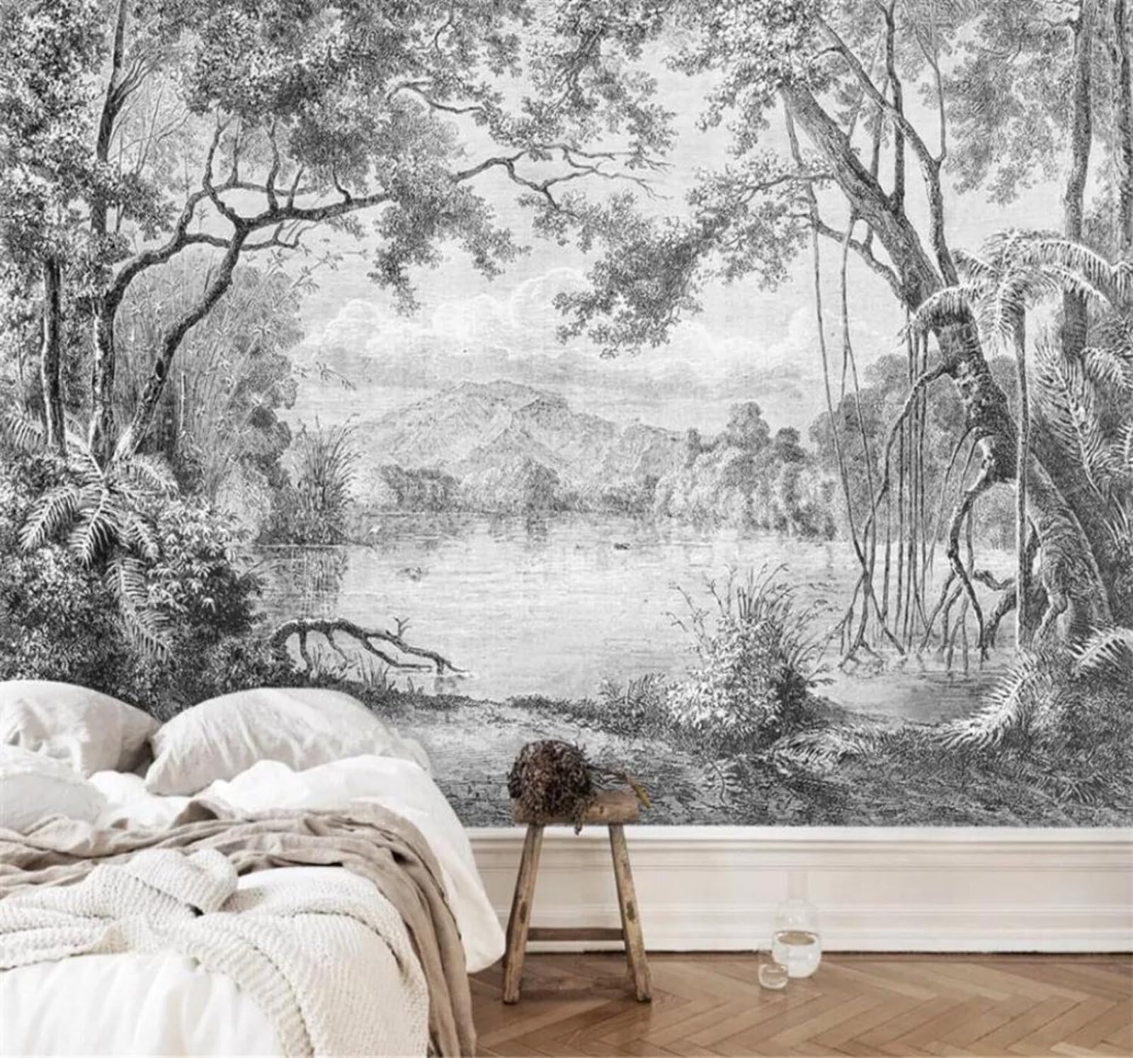 Tzxztt 250Cm×170Cm(B×H) Retro Hand Drawn Unique Artistic Rainforest Modern 3D Wallpaper Premium Textured Silk Neutral Tones Material Ideal For Living Room Bedroom-250Cm×170Cm