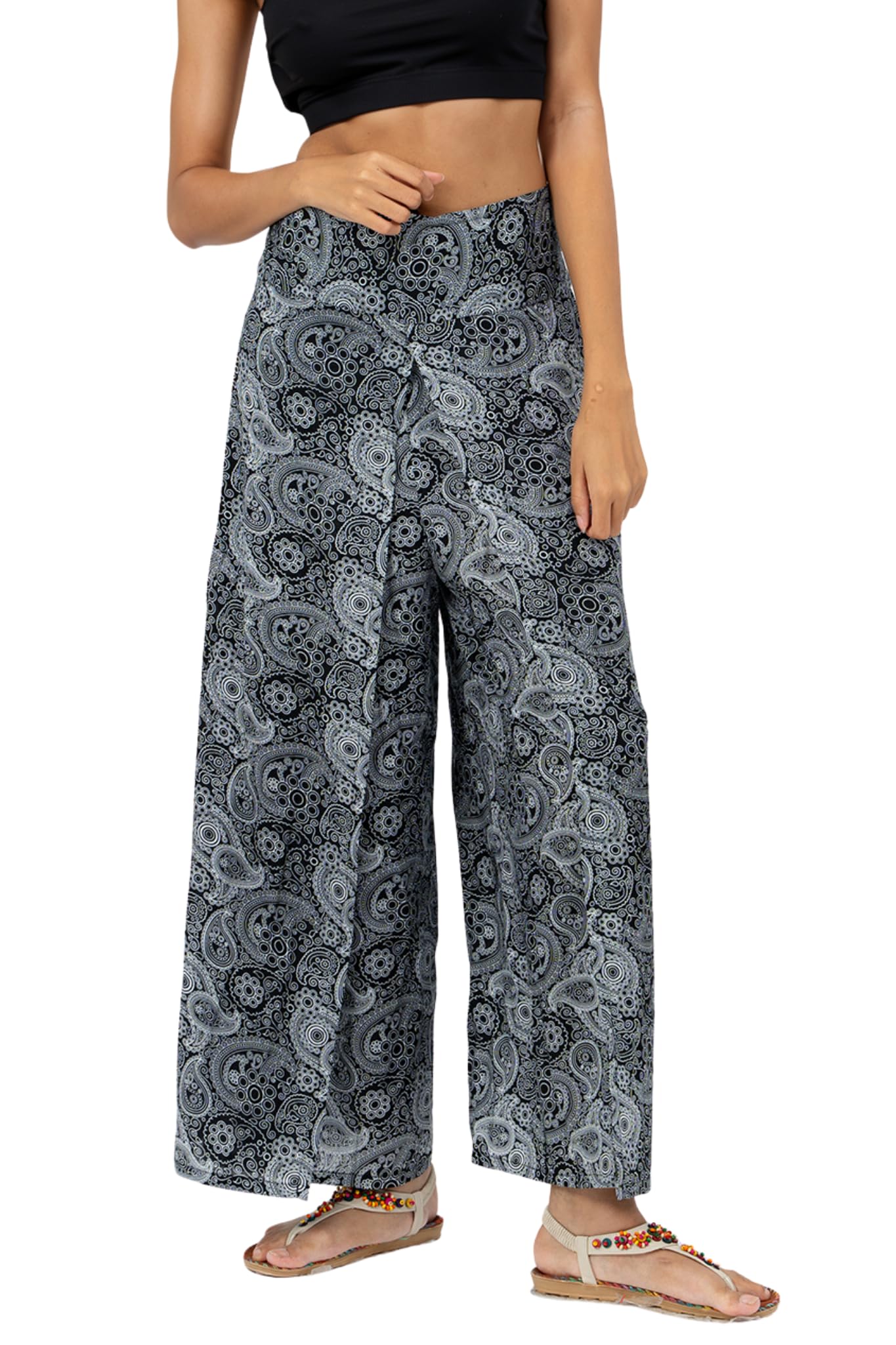 Your Cozy Women's Black Elephant Wrap Pants For – Bohemian Elephant Split Leg Harem Pants High Waist Lightweight Palazzo Hippie Festival Lounge Trousers (Black Elephant_m)