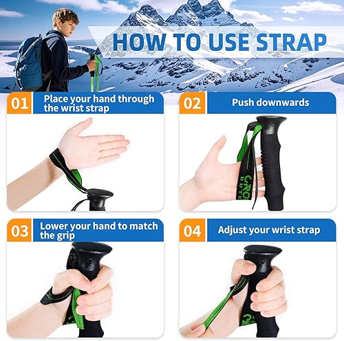 Miniatura 6 de Croosse - Bastones de senderismo ligeros y plegables para niños, bastones de senderismo retráctiles de aluminio, paquete de 2 bastones de esquí