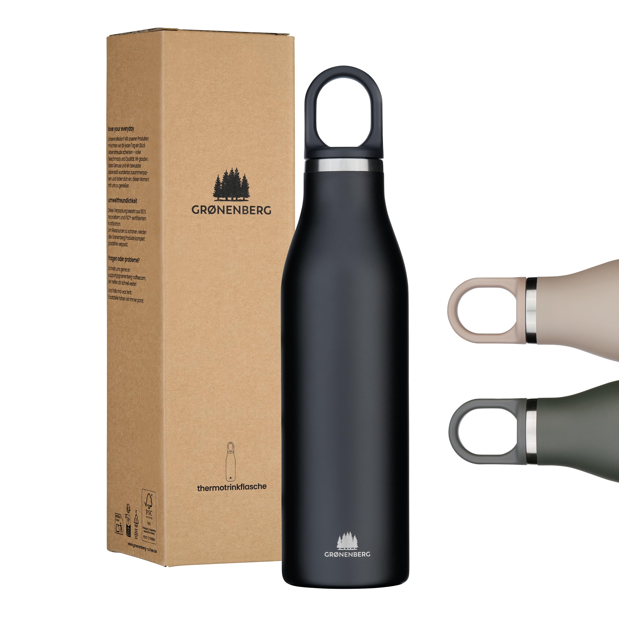 Groenenberg Trinkflasche Edelstahl 500ml oder 750ml | 100% Auslaufsicher | Thermosflasche Kohlensäure geeignet | Isolierflasche Trinkflasche Sport