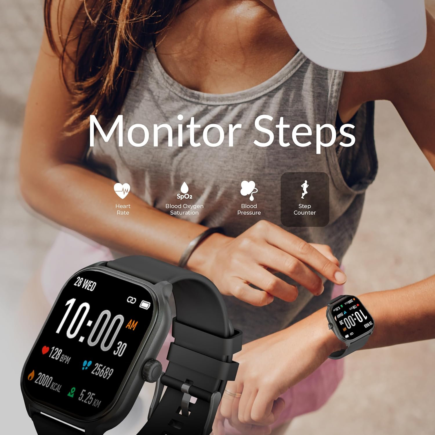 Supersonic SC-181SW 2-inch Touch Screen Smartwatch with Heart Rate Monitor, Blood Pressure, Oxygen Levels, Calories, Steps, Sleep Monitoring, Voice Assistance & IP67 Waterproof Fitness Tracker
