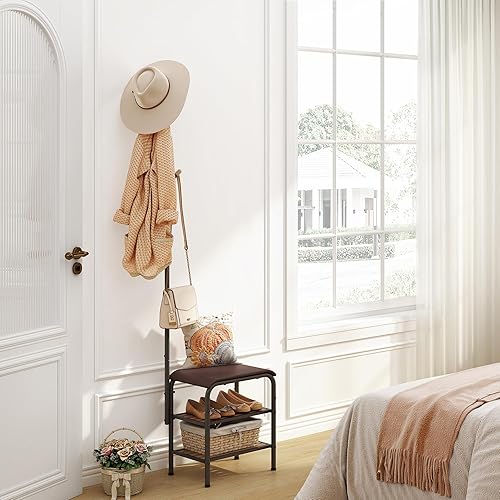 Miniatura 2 de Perchero para zapatos, 3 en 1, con almacenamiento de zapatos con bancos, estante pequeño de metal para zapatos, para entrada, sala de estar,