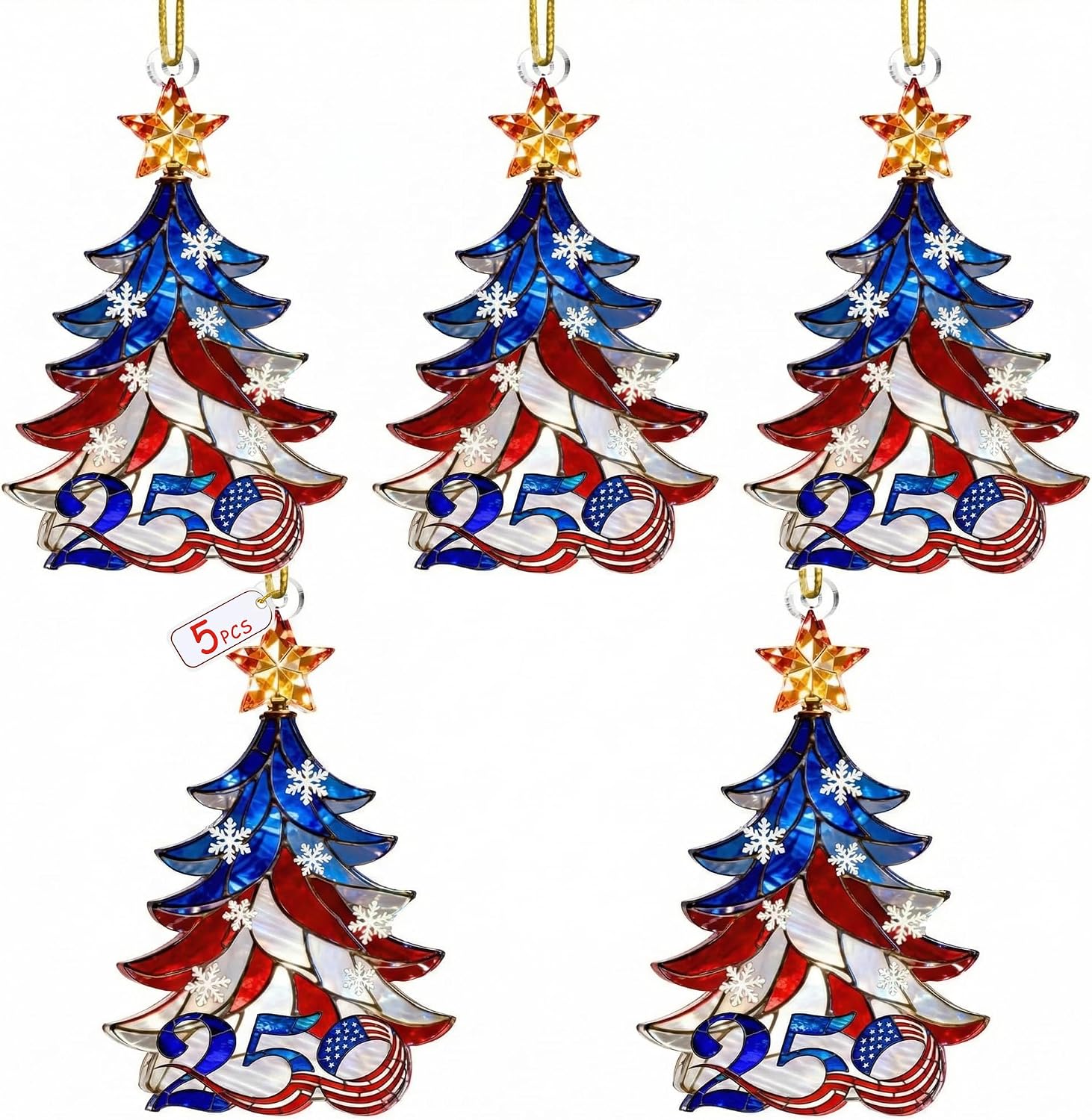 5 Pack 250th Anniversary Ornaments, Acrylic Patriotic Decorations 1776-2026, Patriotic Decorations Tree Hanging Set