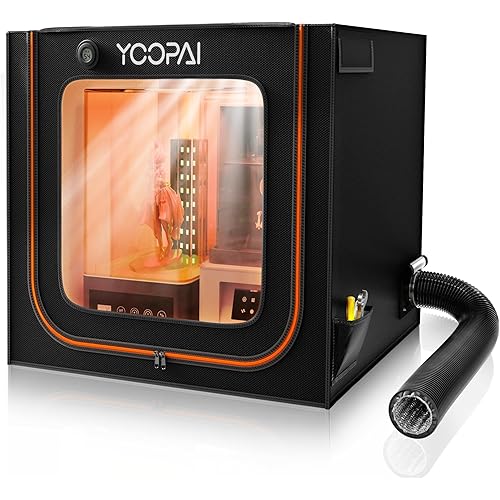 Large Resin 3D Printer Enclosure with Ventilation Kit LED Light, 3D Print Vented Enclosure Tent Cover Eliminate Odors Dustproof Isolate Noise Compatible with LCD Resin UV 3D Printer