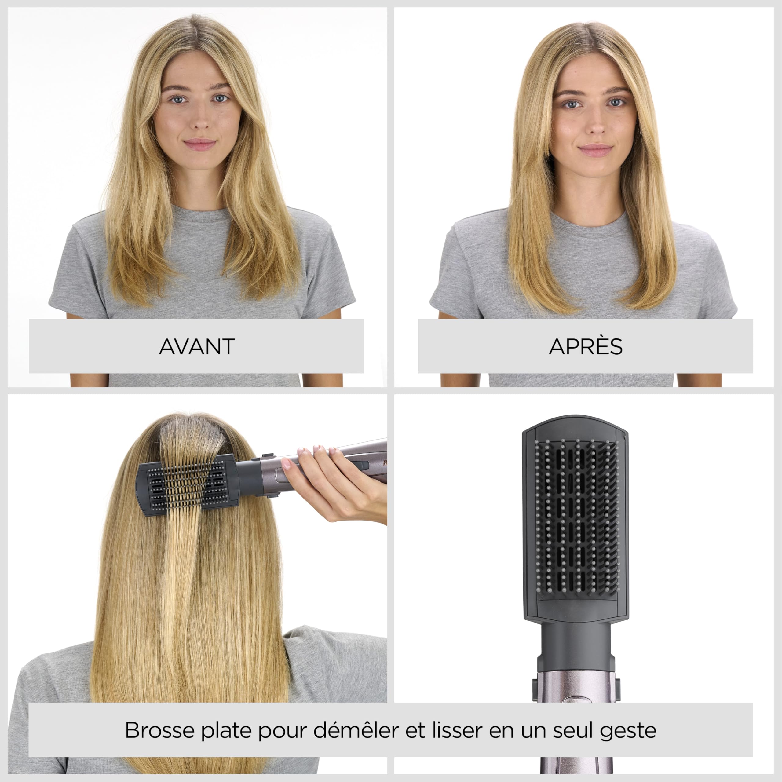 BaByliss Brosse soufflante Air Style 1000 - Brosse soufflante Tout en Un : séchage, volume, lissage et boucles, Technologie ionique Anti-Frisottis , 4 Accessoires, Cuivre/Gris, AS136E