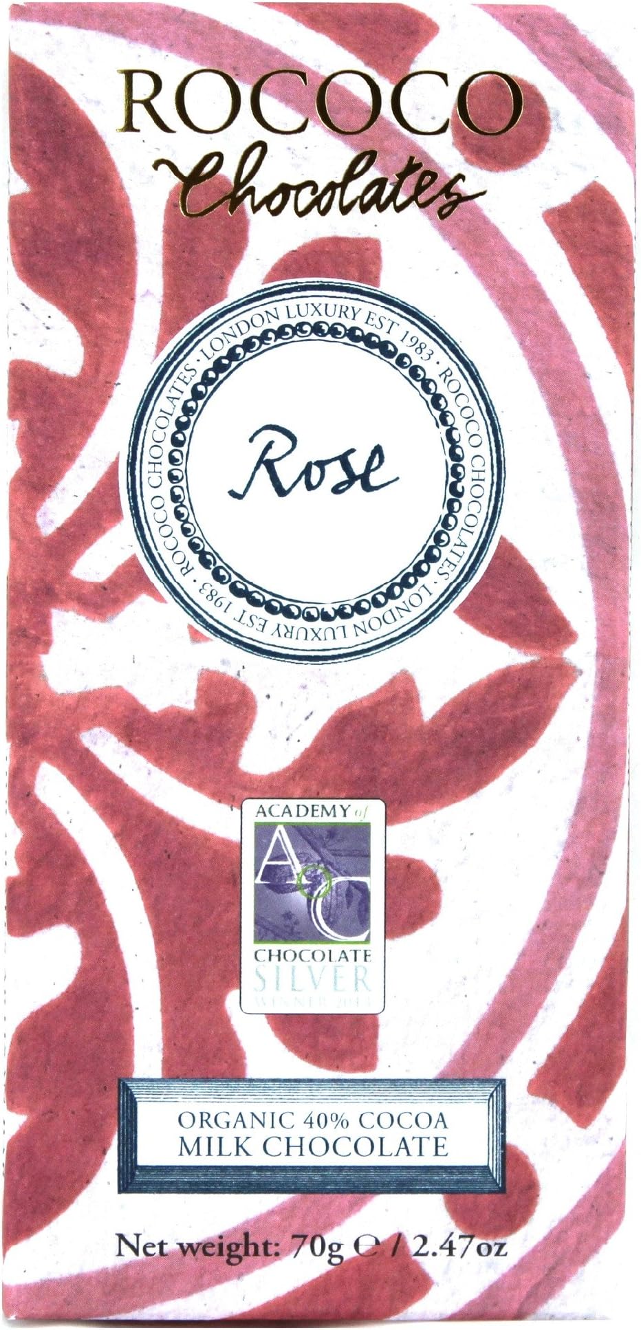 Rococo Rose Organic Milk Chocolate Artisan Bar