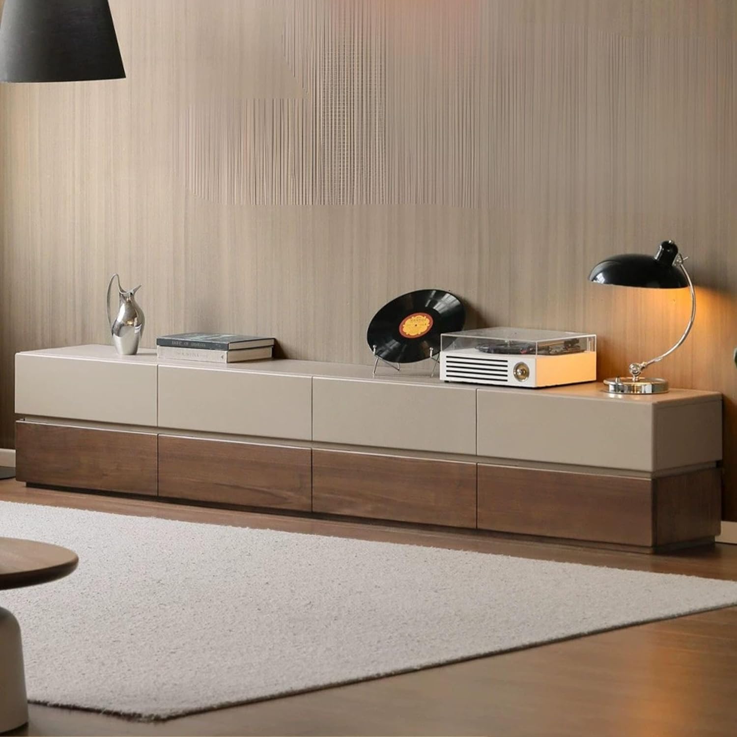 GVAwood Black Walnut Solid Wood Italian Light Luxury Floor TV Cabinet. 78.7x13.8x16.5 inch / 200x35x42 cm/Rich Dark Walnut Color / 2.0m TV Cabinet + 0.6m Side cabinets