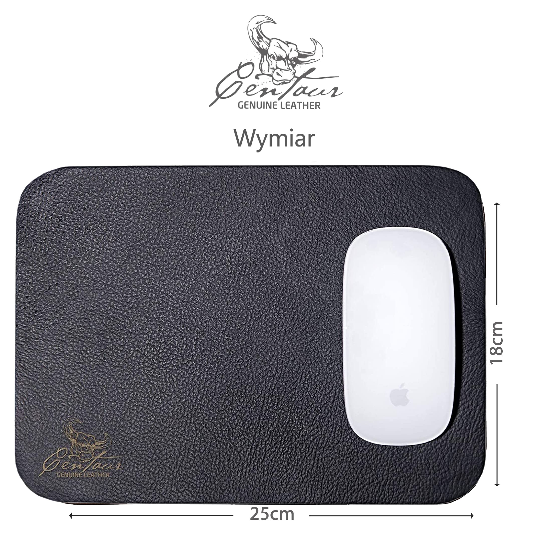 Centaur - skórzana podkładka pod mysz 25x18 cm Czarny - Vintage podkładka pod mysz z prawdziwej skóry - podkładka pod mysz komputerową - Leather Pad - ręczna robota Made in Germany