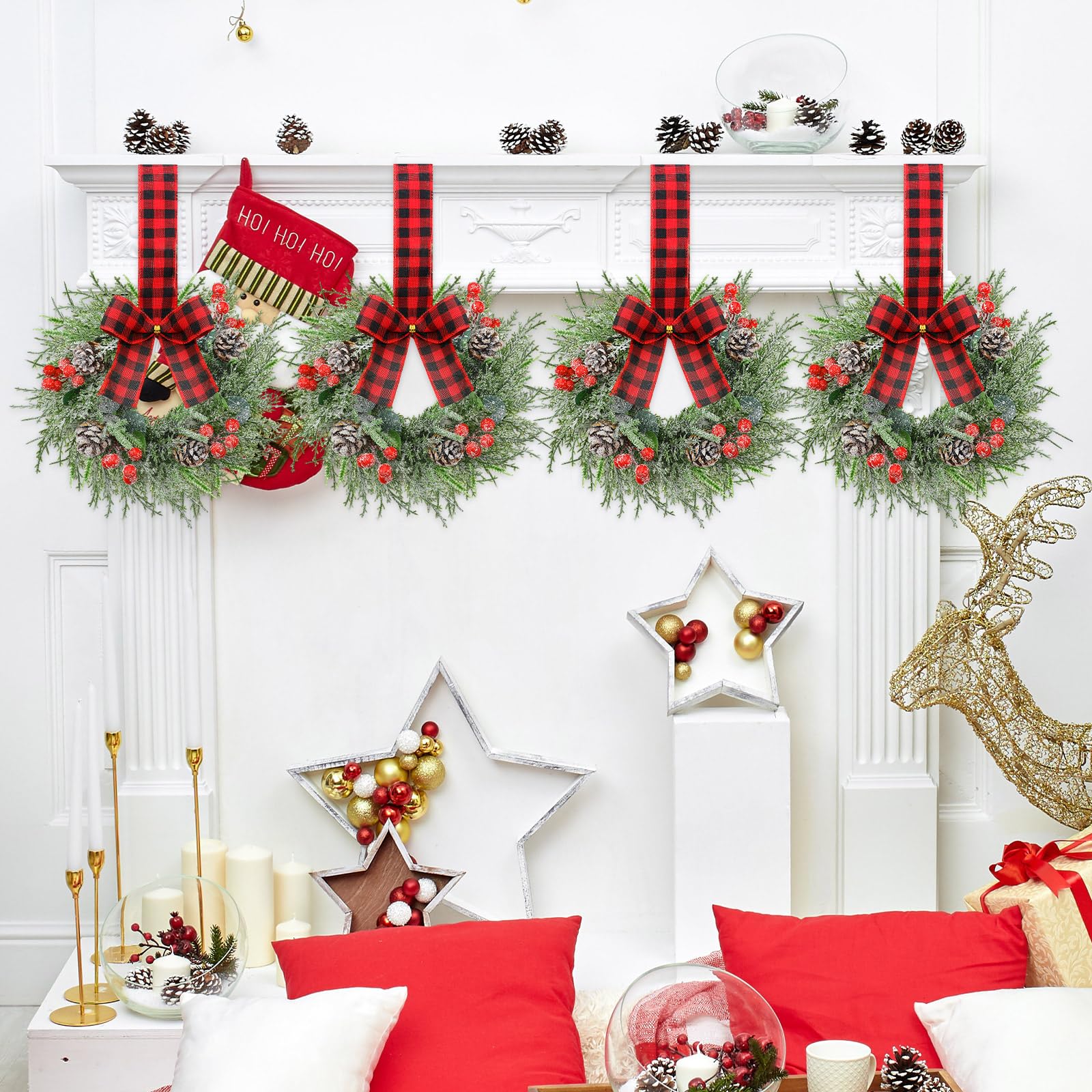 Canlierr Lot De 6 Couronnes De Noël Pour Armoire De Cuisine Avec Ruban - Petite Couronne De Noël Pour Fenêtre, Porte, Chaise, Mur, Décoration De Noël (rustique