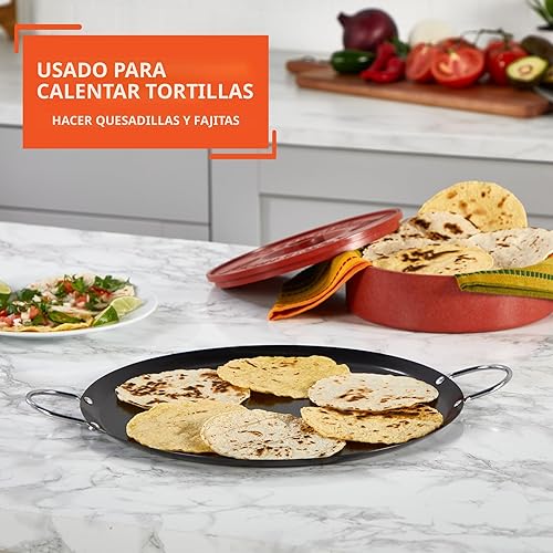 Miniatura 7 de IMUSA USA CAR-52023 - Comal redondo pequeño de acero al carbono antiadherente de 135 pulgadas con asas de metal