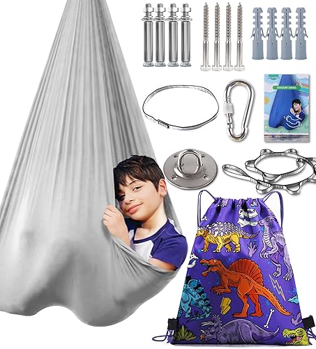 Miniatura 8 de Columpio sensorial para terapia de interiores, necesidades especiales, columpios para acurrucarse en el techo, hamaca de tela ajustable para