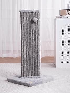 Sopapets Cat Scratching Post 32.7 Inches with Natural Sisal Rope, Sturdy Cat Scratcher for Indoor Cats & Kittens, Hanging Toy Ball, Gray
